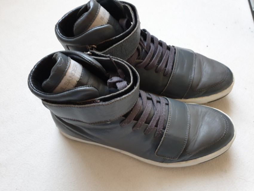 Men's Preowned Jil Sander Grey Leather High Tops Size 41