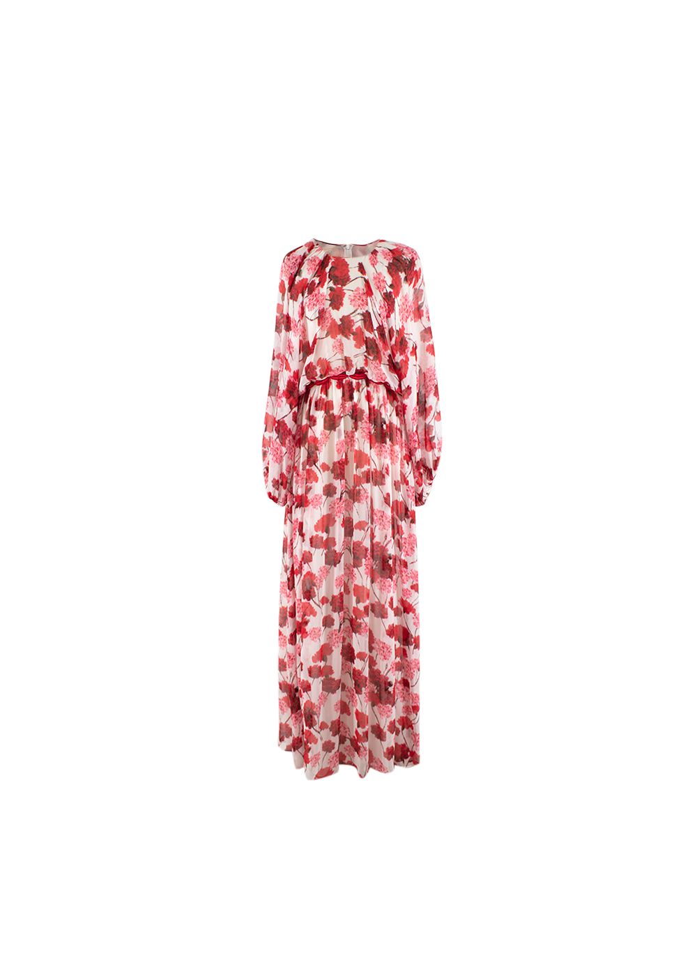 Preowned Giambattista Valli White and red floral print chiffon maxi dress Size L cotton