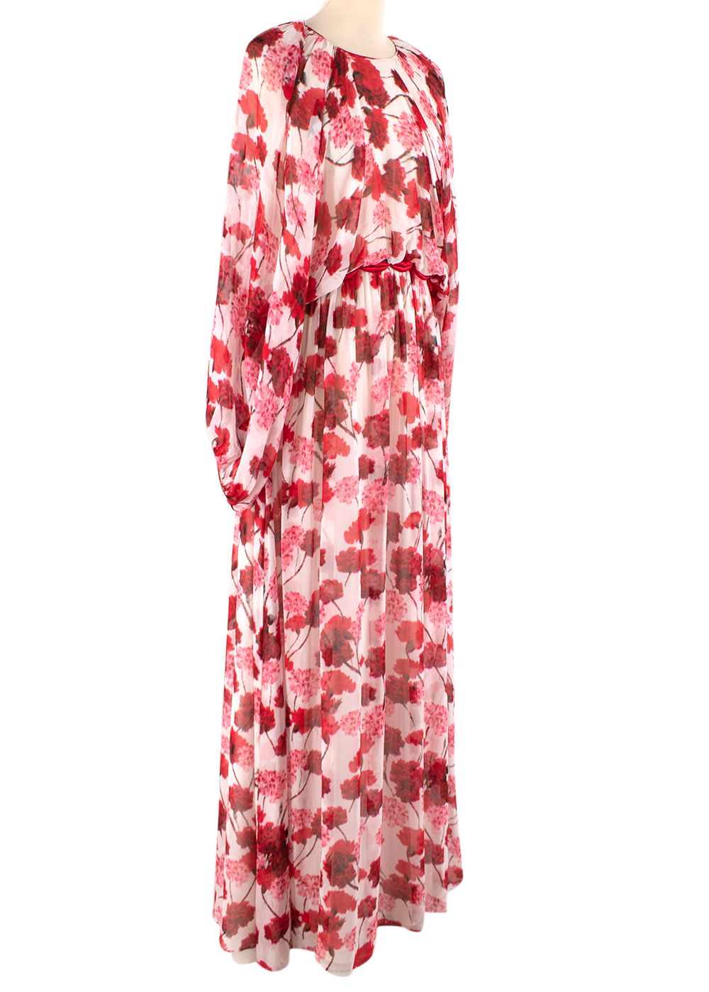 Preowned Giambattista Valli White and red floral print chiffon maxi dress Size L cotton