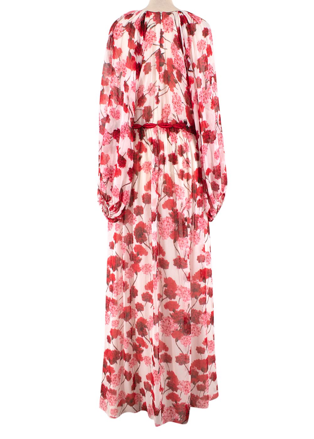 Preowned Giambattista Valli White and red floral print chiffon maxi dress Size L cotton