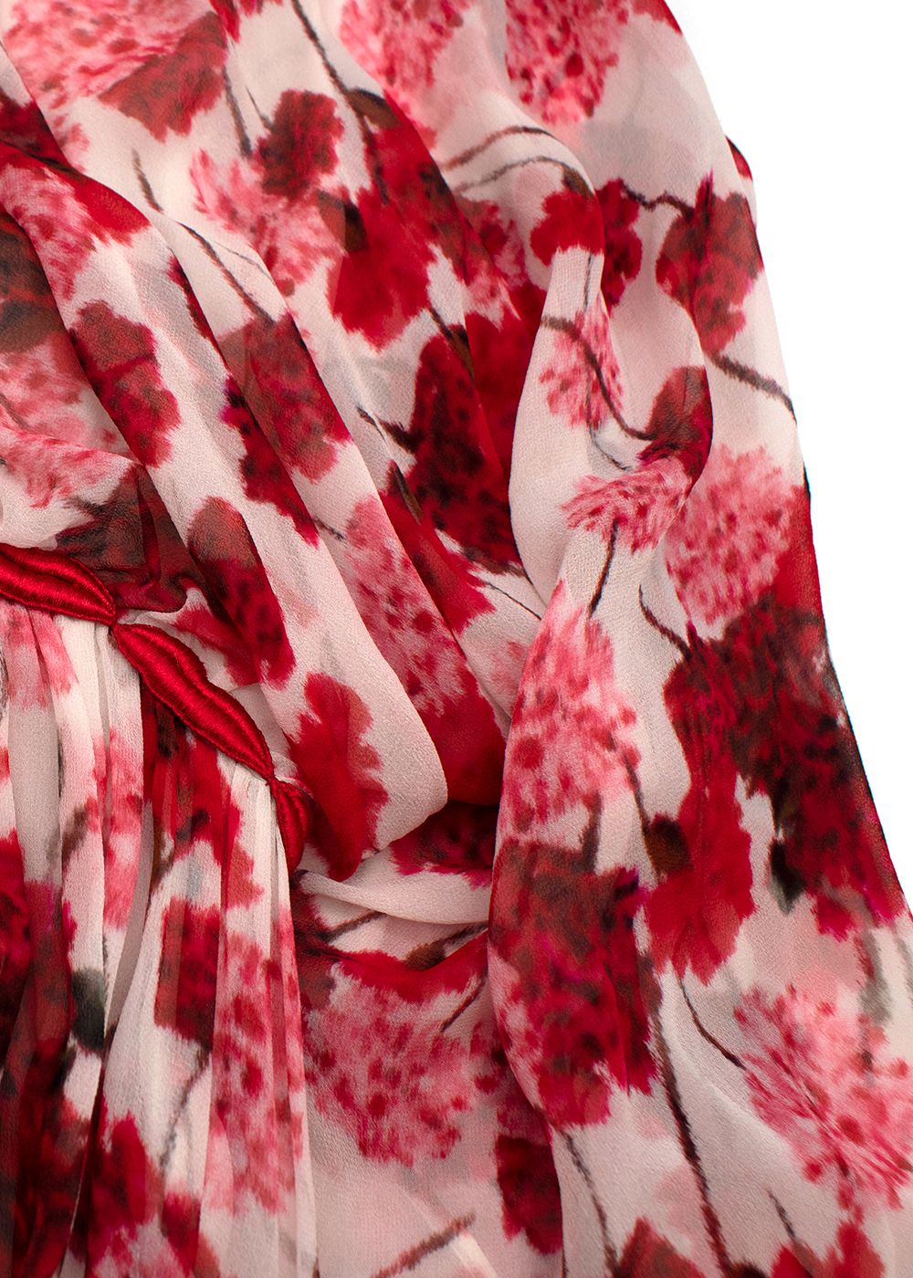 Preowned Giambattista Valli White and red floral print chiffon maxi dress Size L cotton