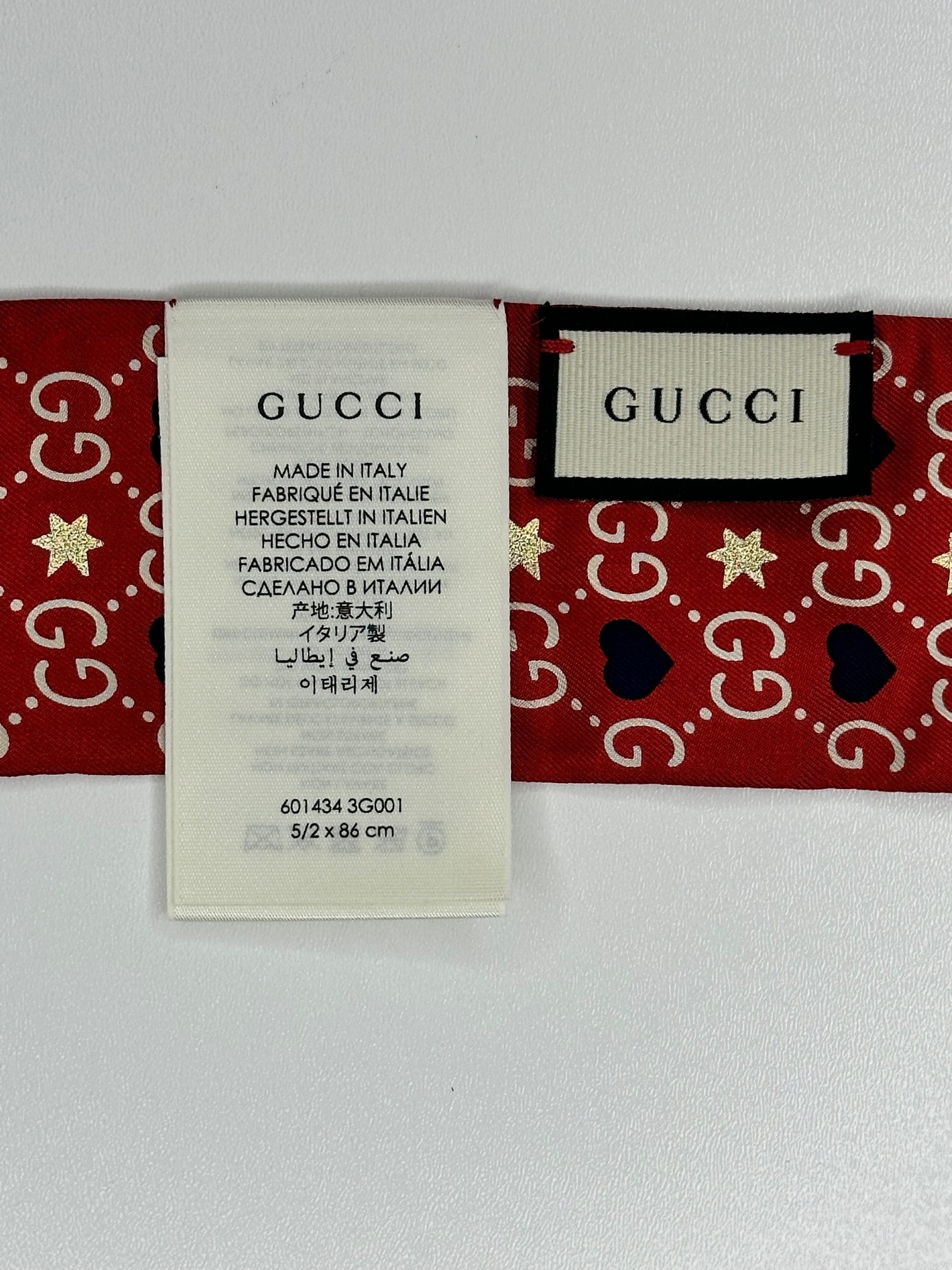 Gucci Red Heart Print Silk Twilly Red/Night Blue