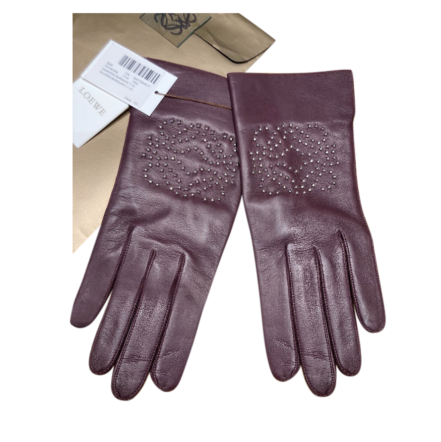 Loewe Burgundy Leather Studded Gloves - Size 75 Size M Tan/Brown