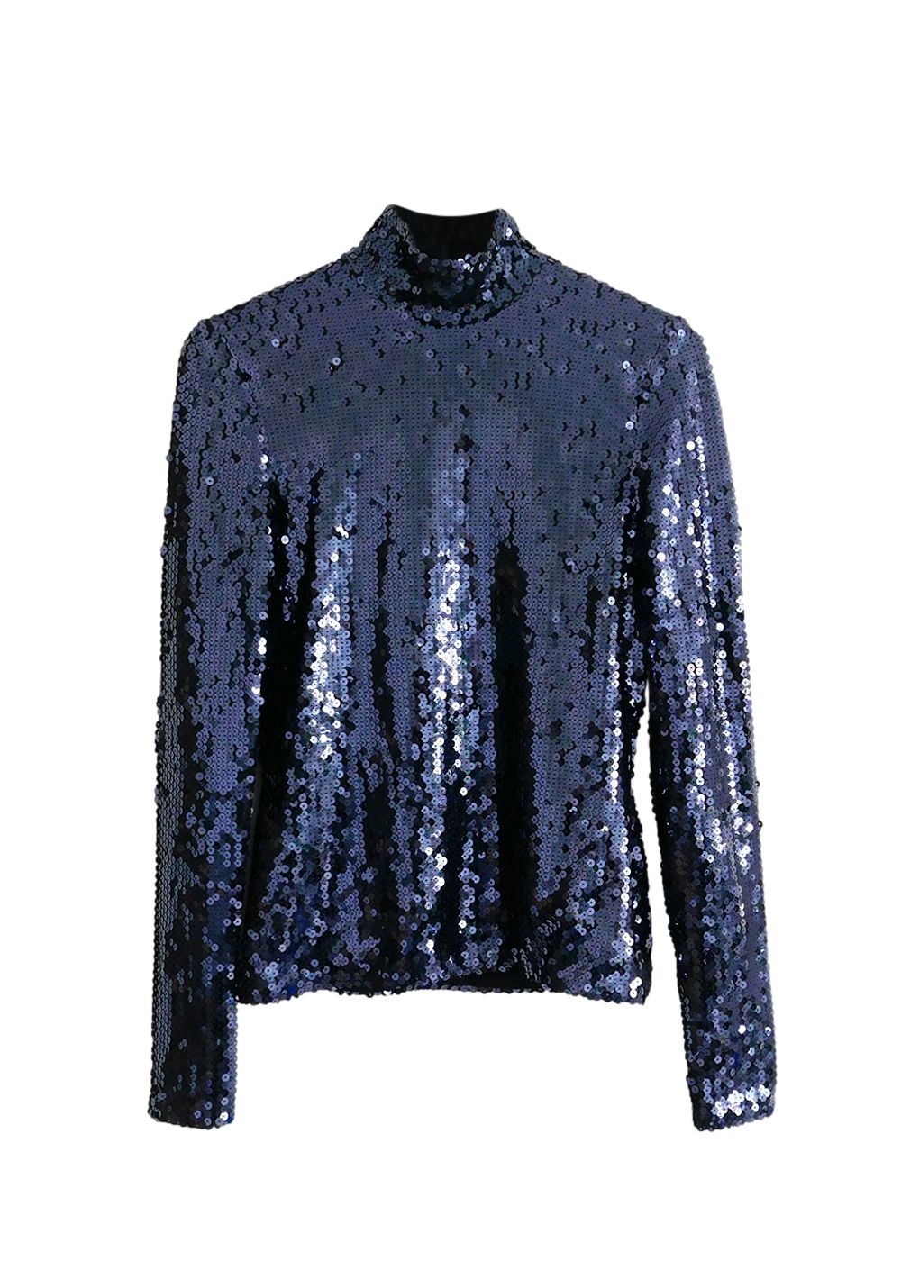 Preowned Dior Blue Sequinned Turtleneck Top Size L Navy polyamide