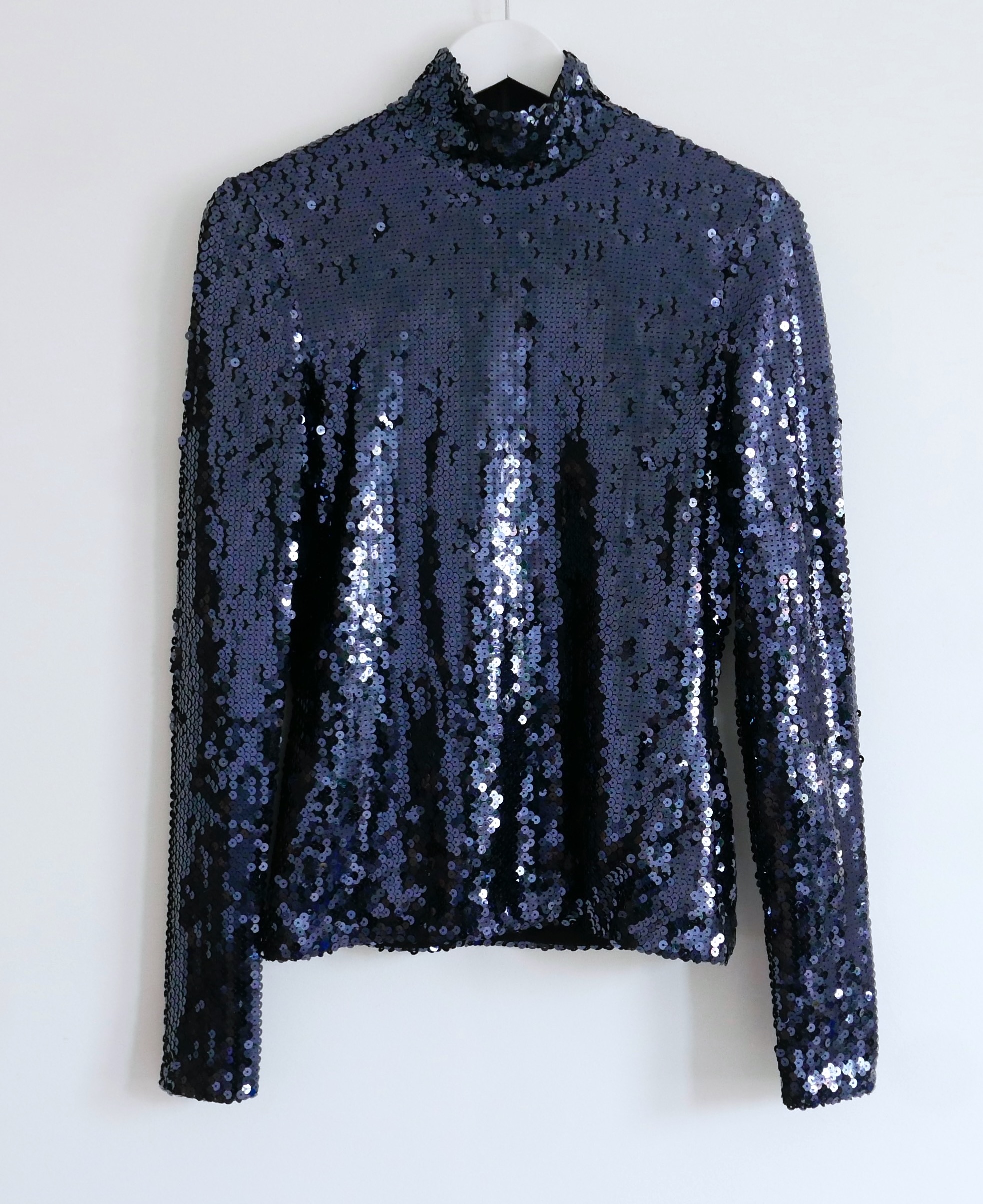 Preowned Dior Blue Sequinned Turtleneck Top Size L Navy polyamide