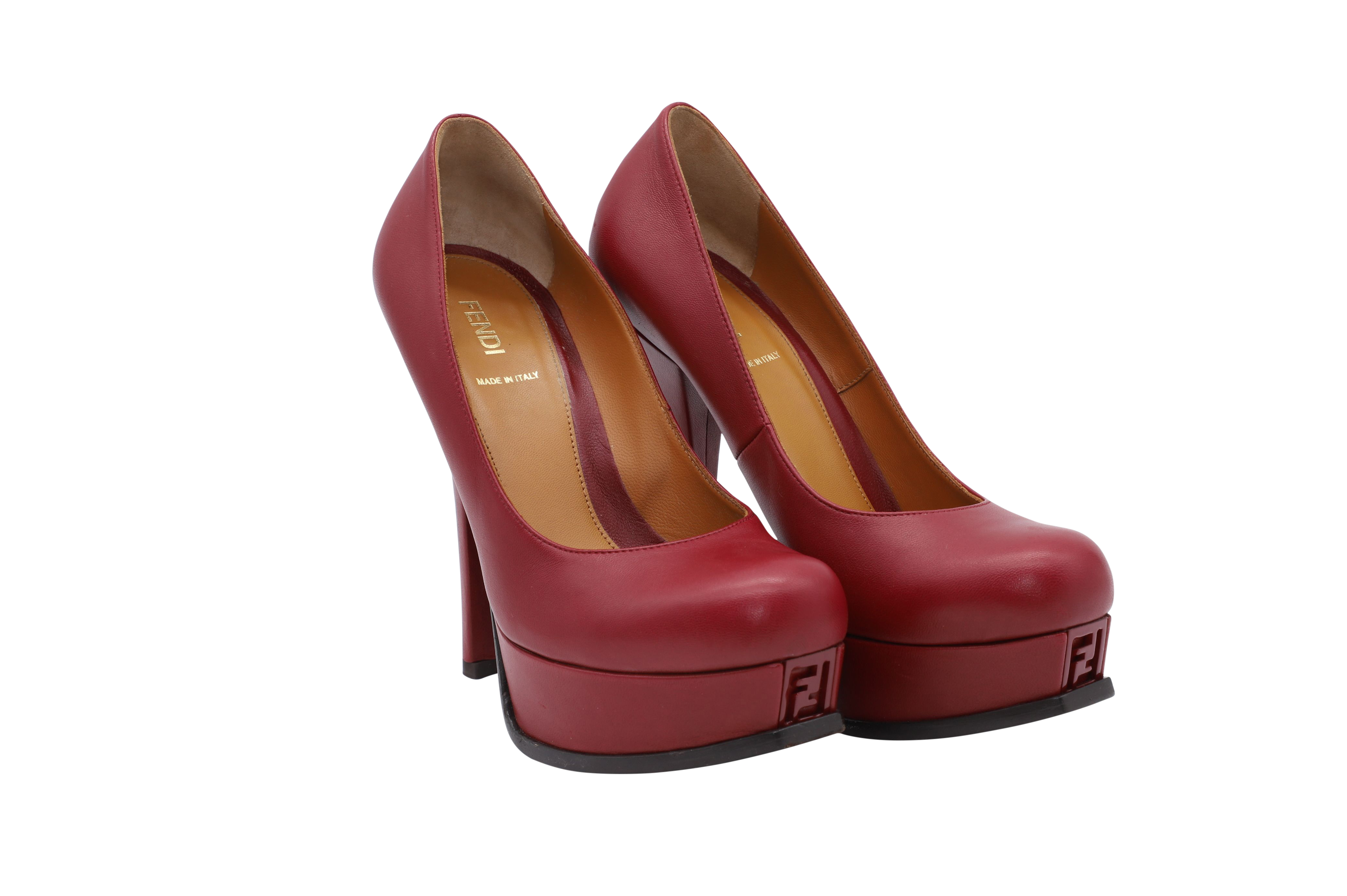 Preowned Fendista Pumps 135 Size 38 red | maroon leather