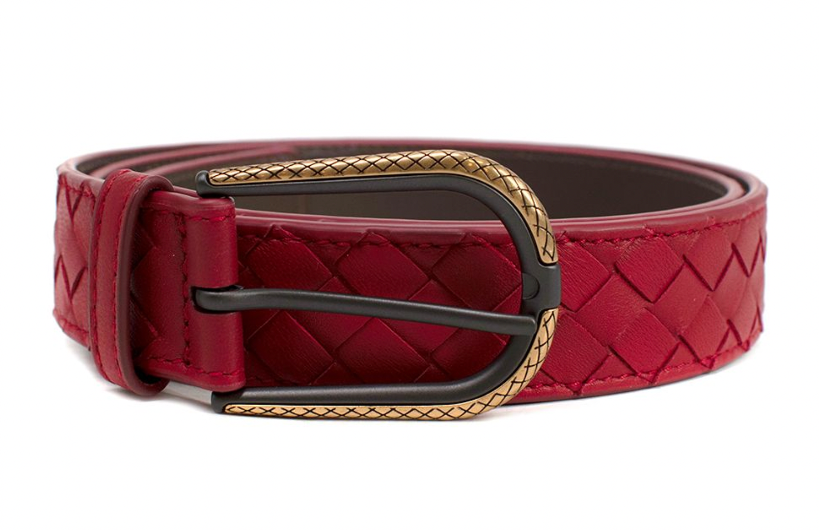 Bottega Veneta Red Intrecciato Leather Belt 90cm Size S