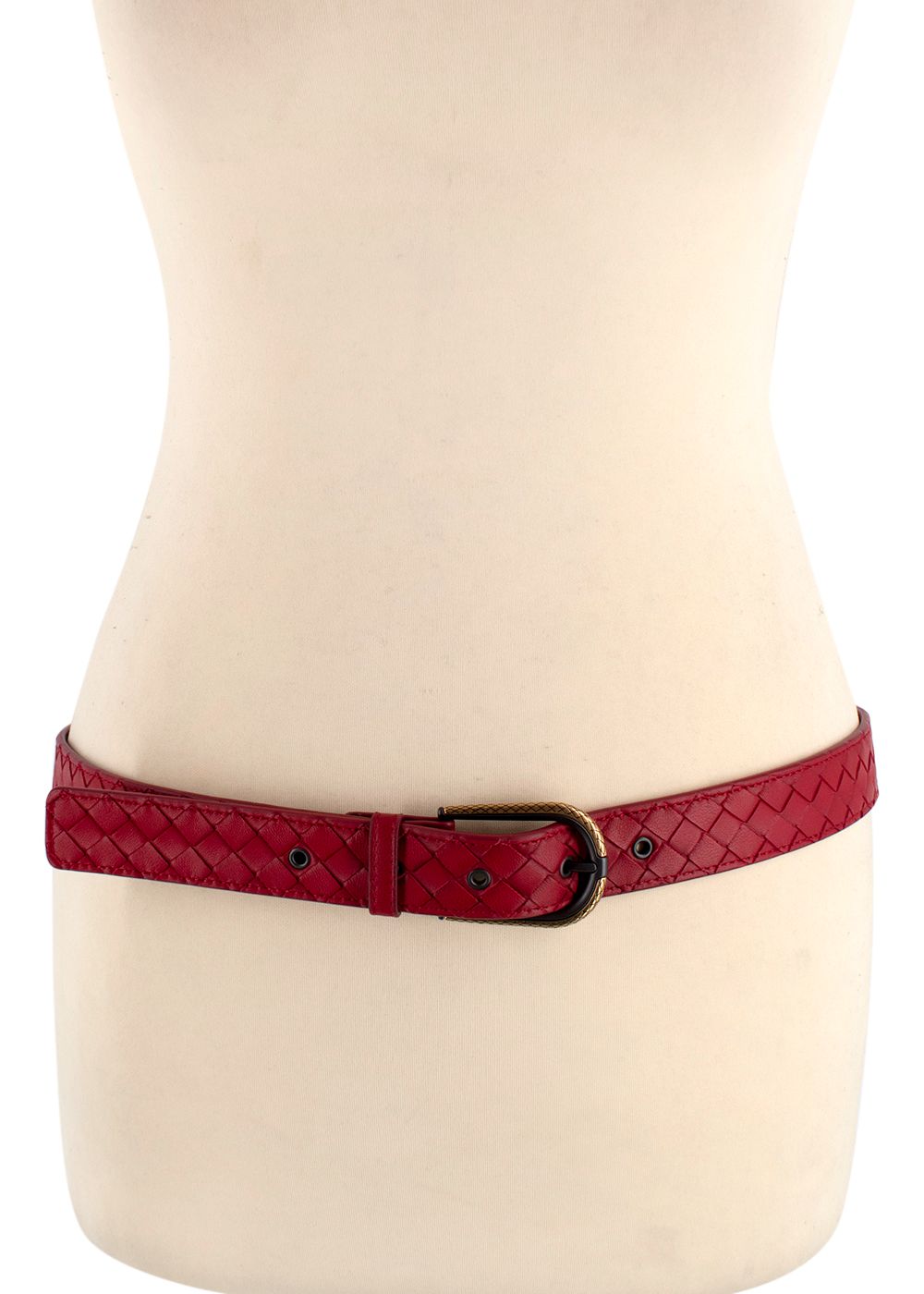 Bottega Veneta Red Intrecciato Leather Belt 90cm Size S