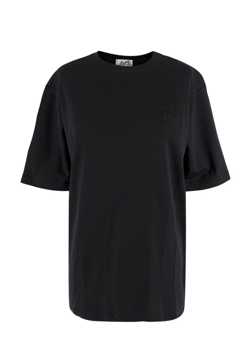 Hermes Black Logo Embroidered Cotton T-Shirt Size M