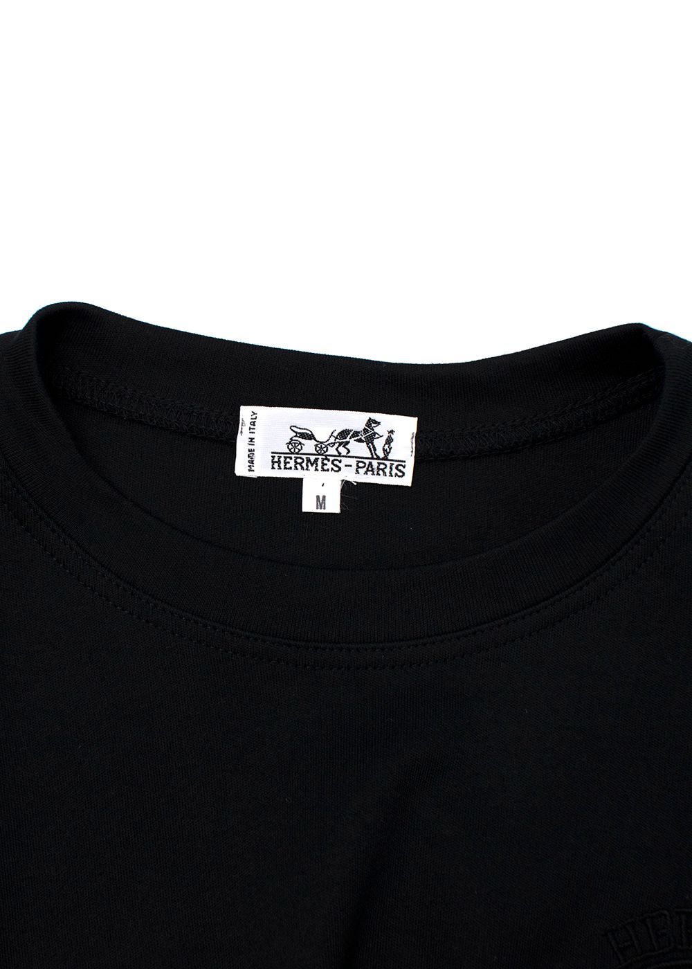 Hermes Black Logo Embroidered Cotton T-Shirt Size M