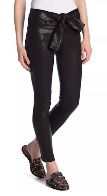 Frame Self Tie Skinny Leather Pants Size S Black