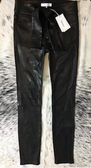 Frame Self Tie Skinny Leather Pants Size S Black