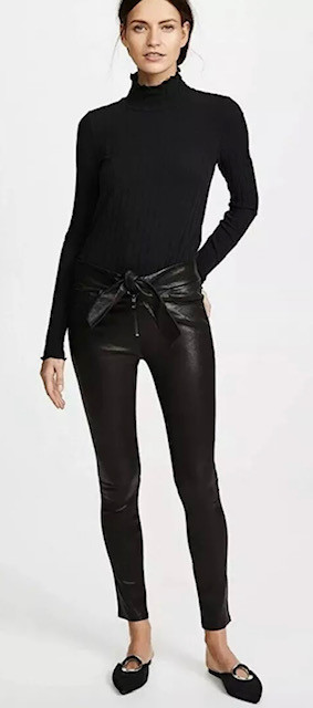 Frame Self Tie Skinny Leather Pants Size S Black