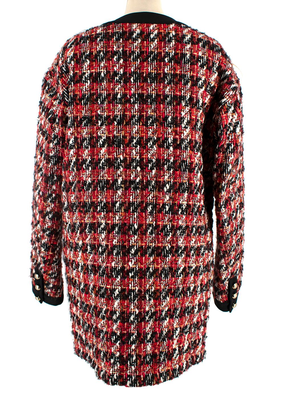 Alessandra Rich Red Tweed Longline Jacket Size XXS black red wool