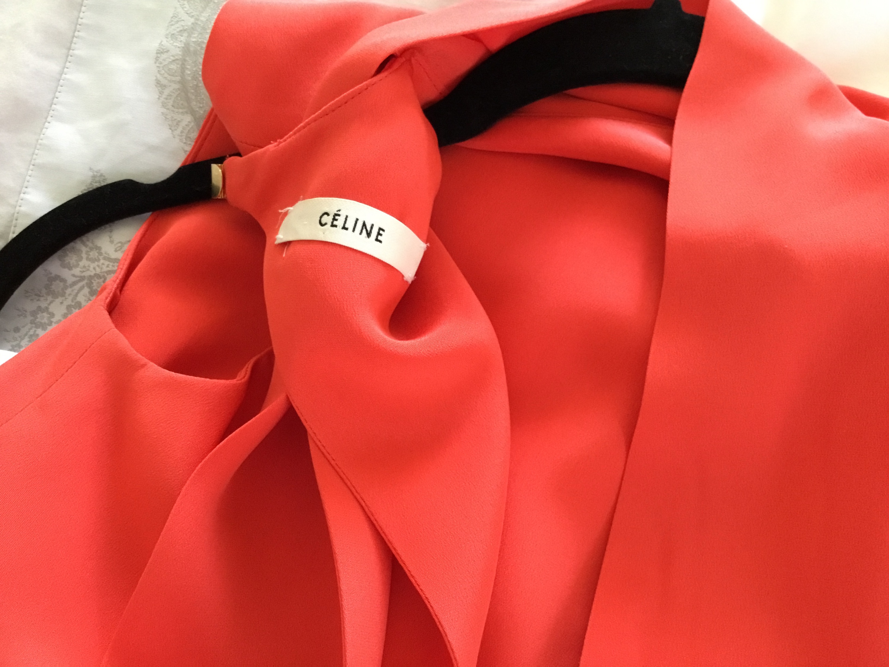 Preowned Celine Orange Silk Scarf Back Jumpsuit Size S Bright Orange