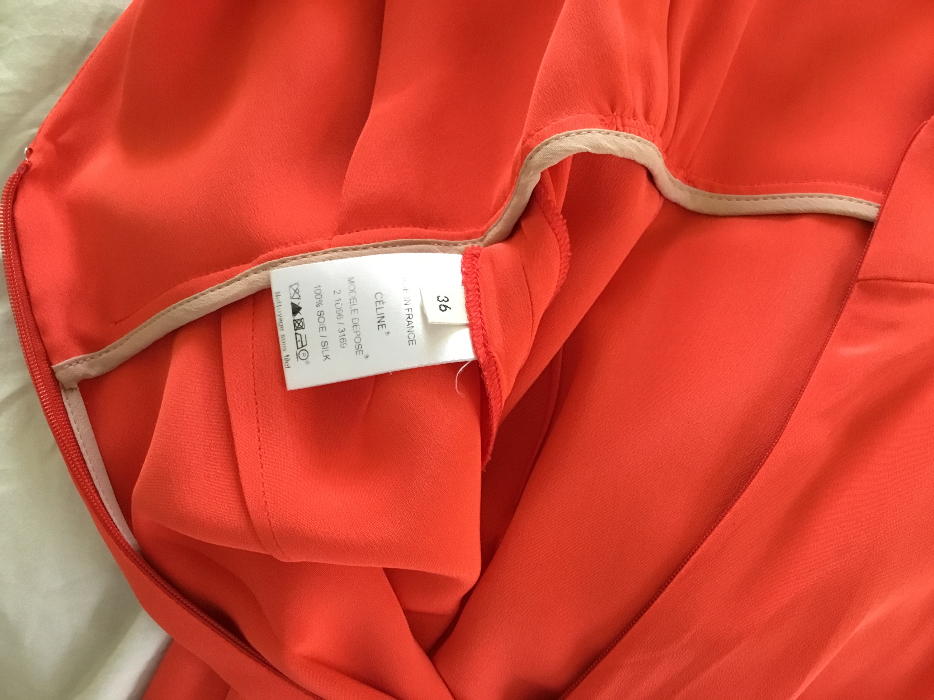 Preowned Celine Orange Silk Scarf Back Jumpsuit Size S Bright Orange