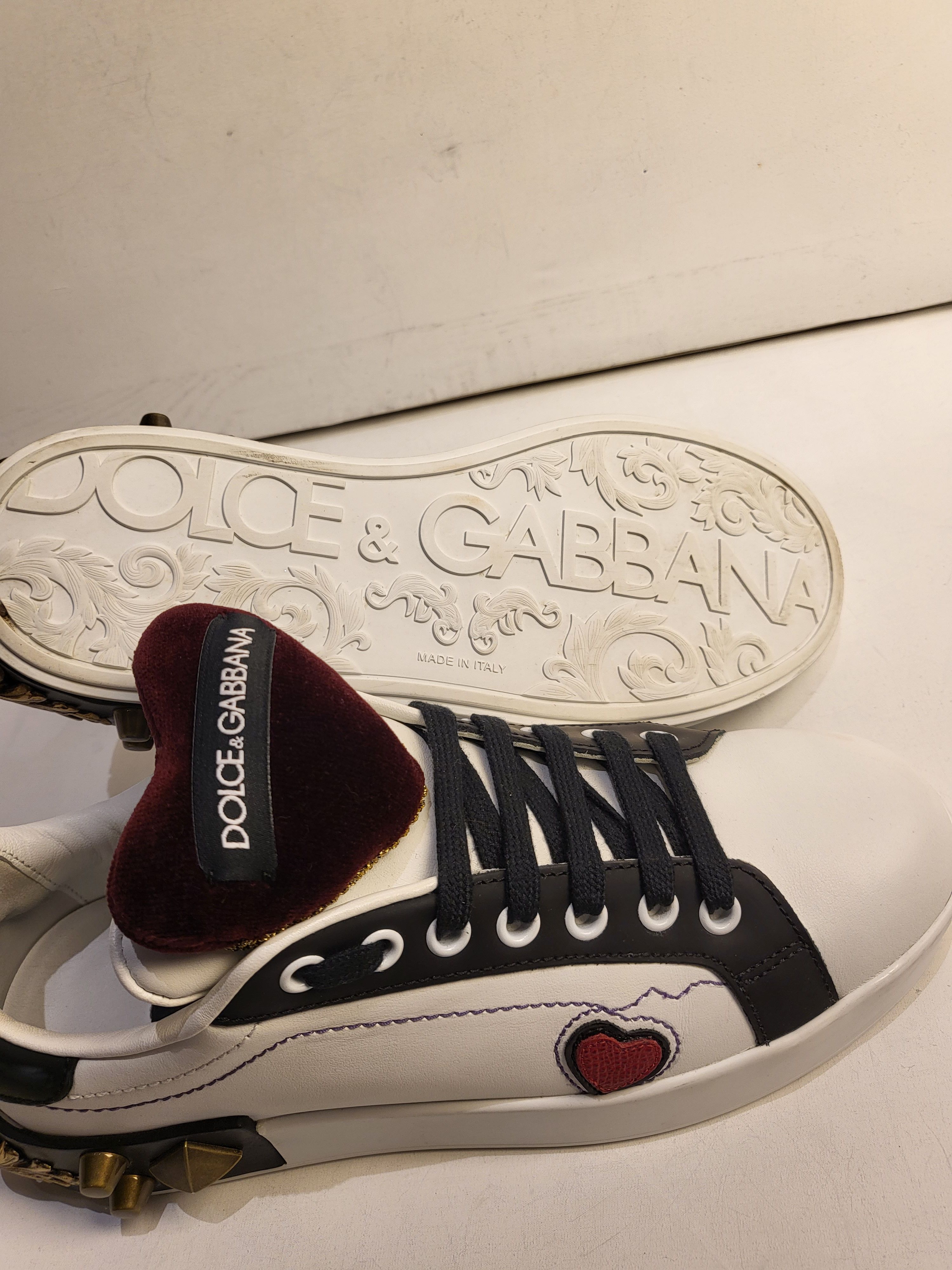 Preowned Dolce  Gabbana Portofino Embellished White Leather Trainers Size 37