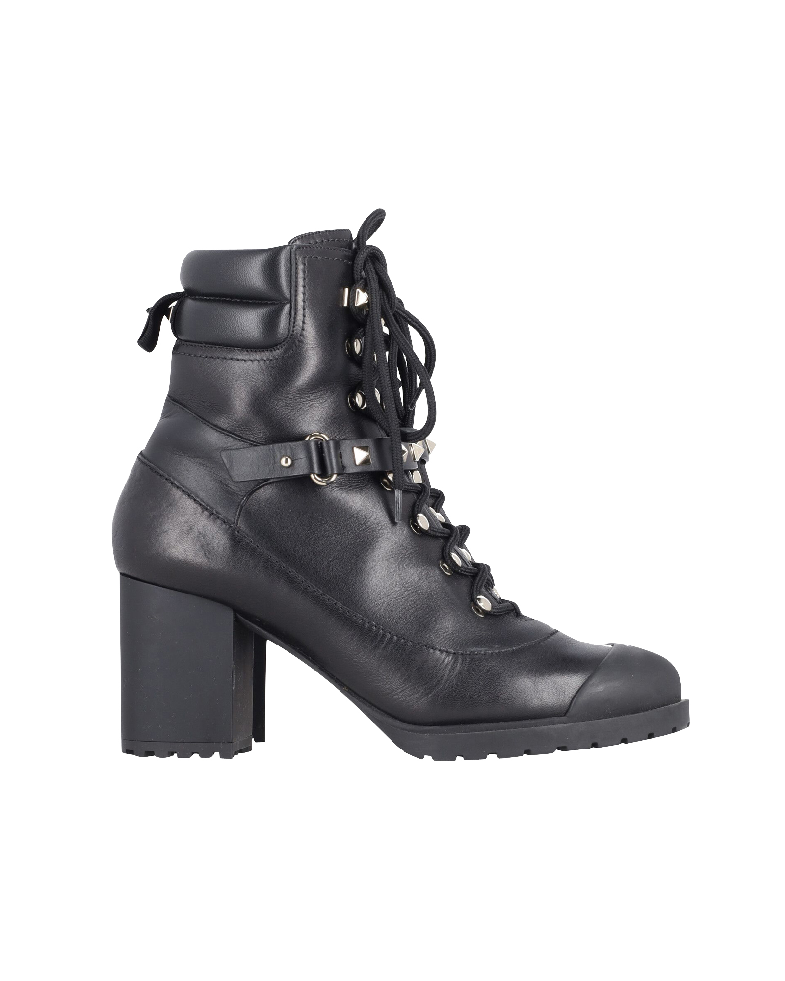 Preowned Valentino Garavani Black Leather Rockstud Combat Boots Size 38