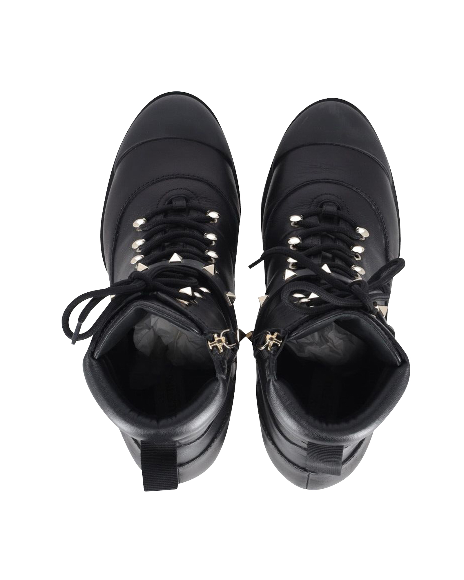 Preowned Valentino Garavani Black Leather Rockstud Combat Boots Size 38