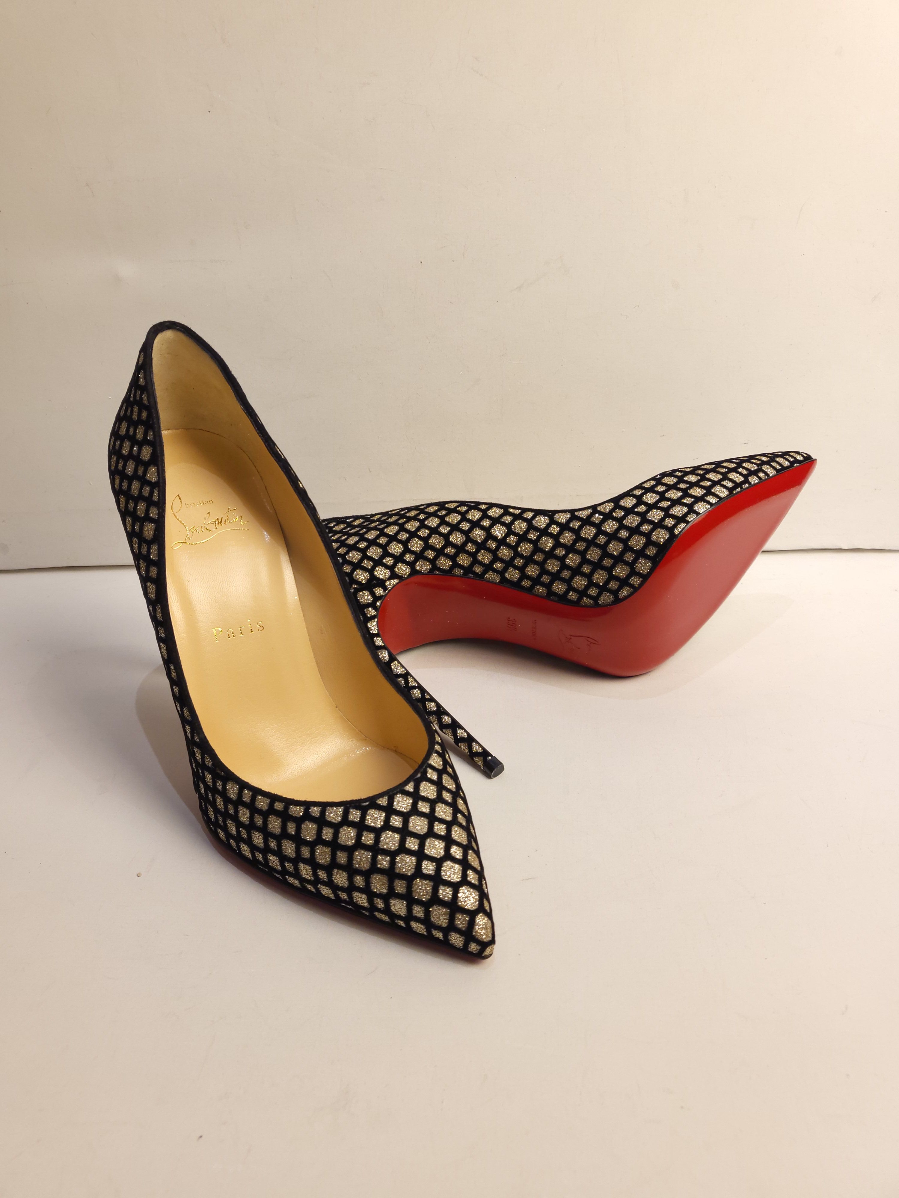 Christian Louboutin Glitter Velvet Net So Kate 120 Size 395 Silver /black