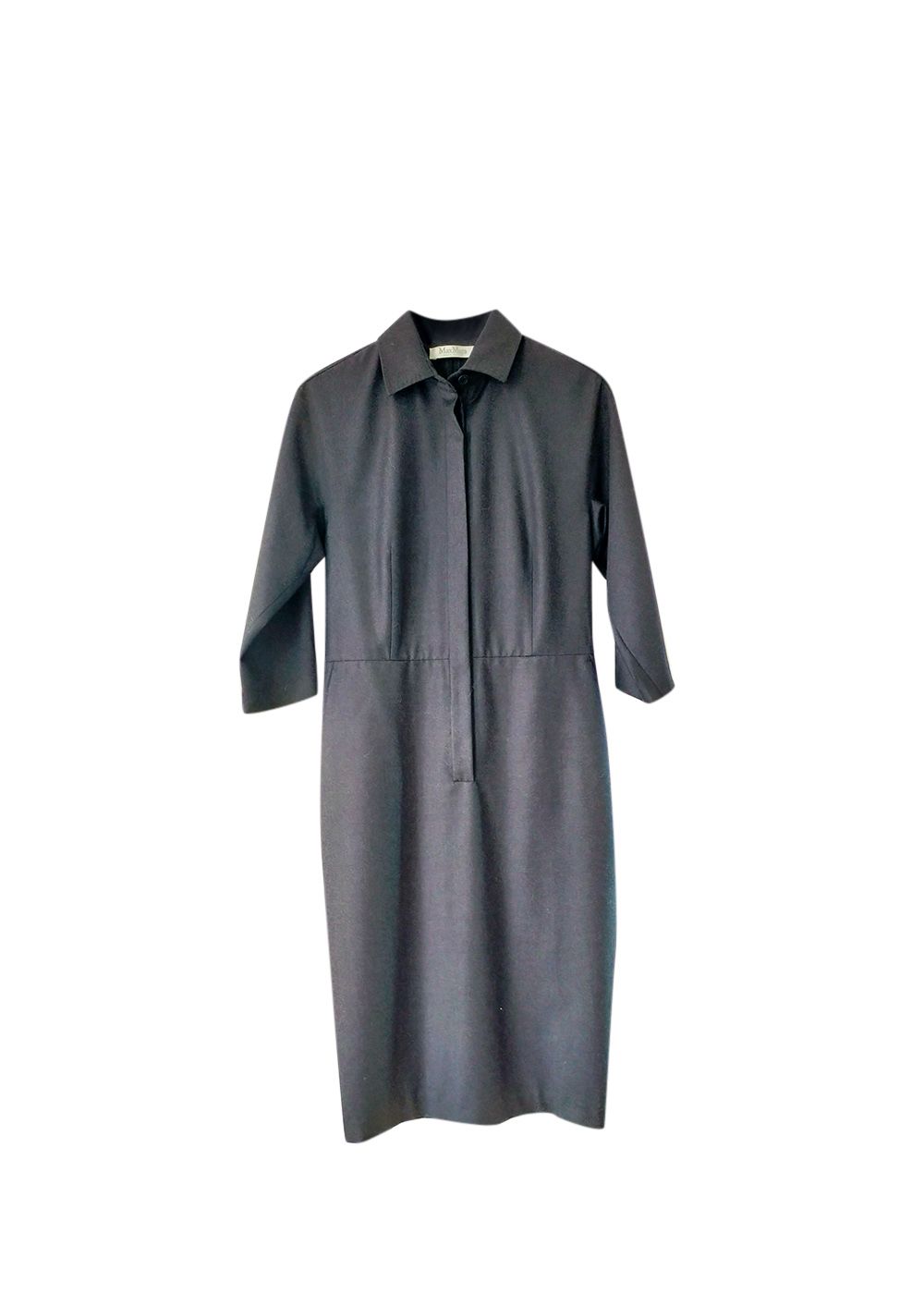 Preowned MaxMara Charcoal Wool Felt Belted Shirt Dress Size M grey