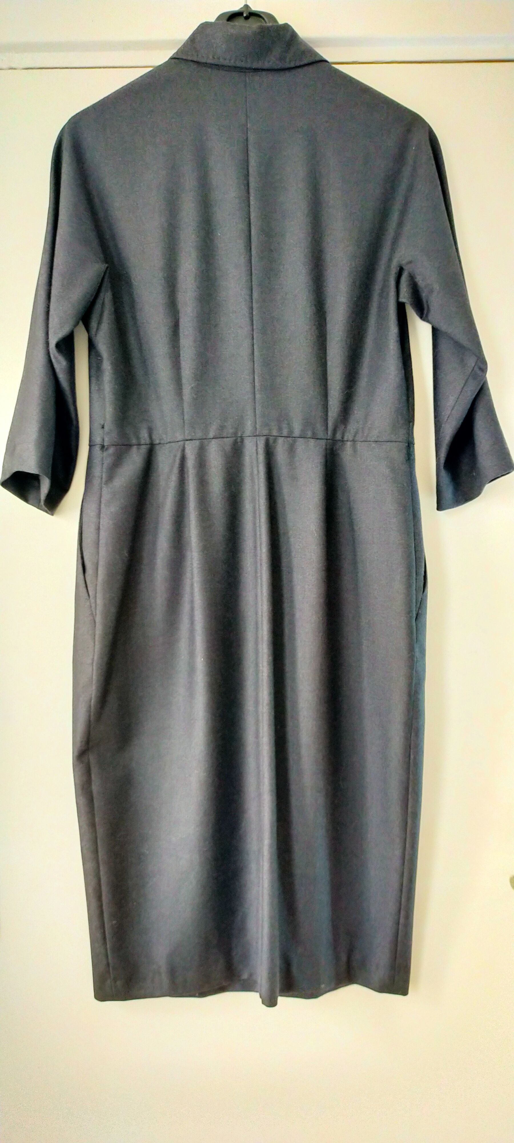 Preowned MaxMara Charcoal Wool Felt Belted Shirt Dress Size M grey