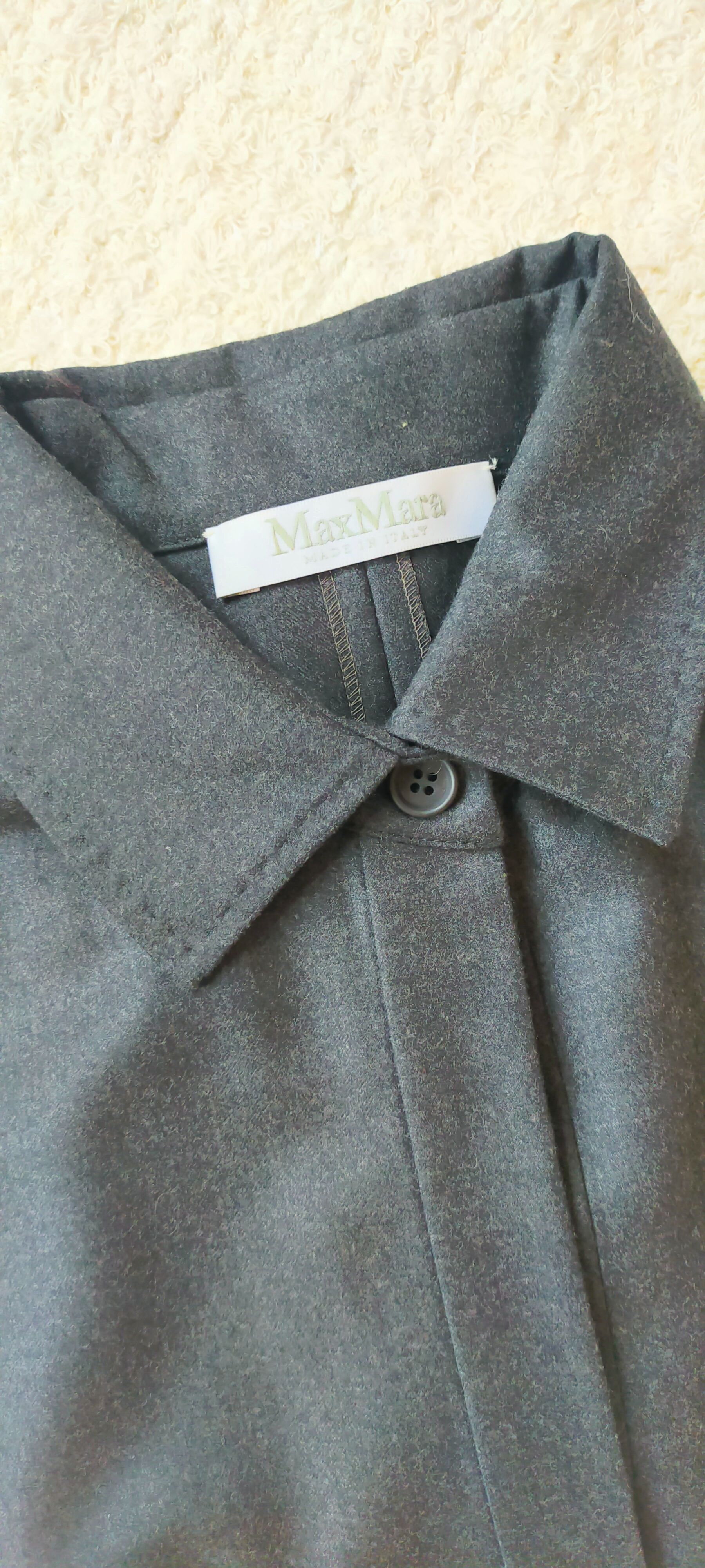 Preowned MaxMara Charcoal Wool Felt Belted Shirt Dress Size M grey