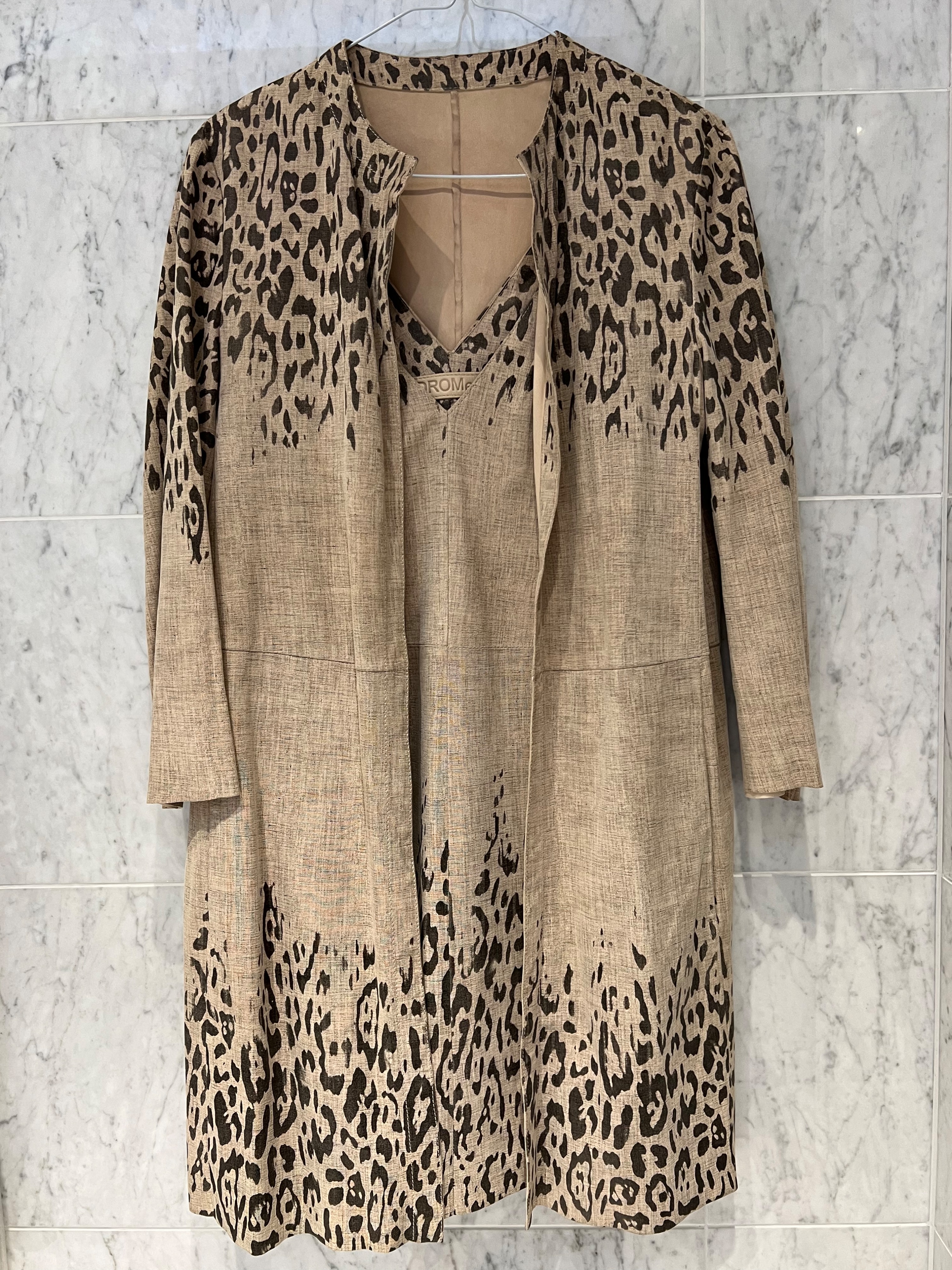 DROMe Beige Leopard Print Leather Dress  Jacket Size S