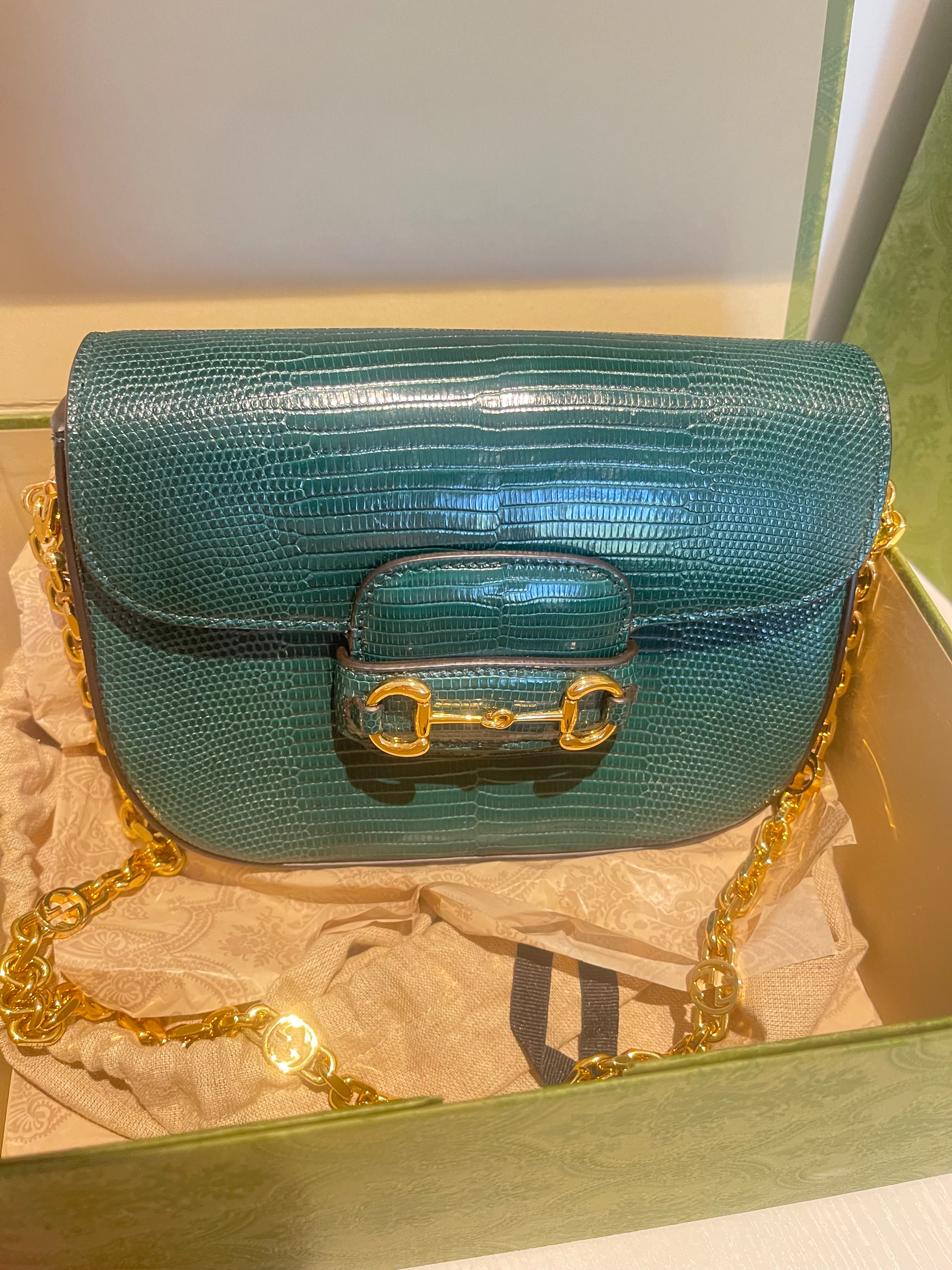 Gucci Emerald Green Horsebit 1955 Lizard Mini Bag Vintage green