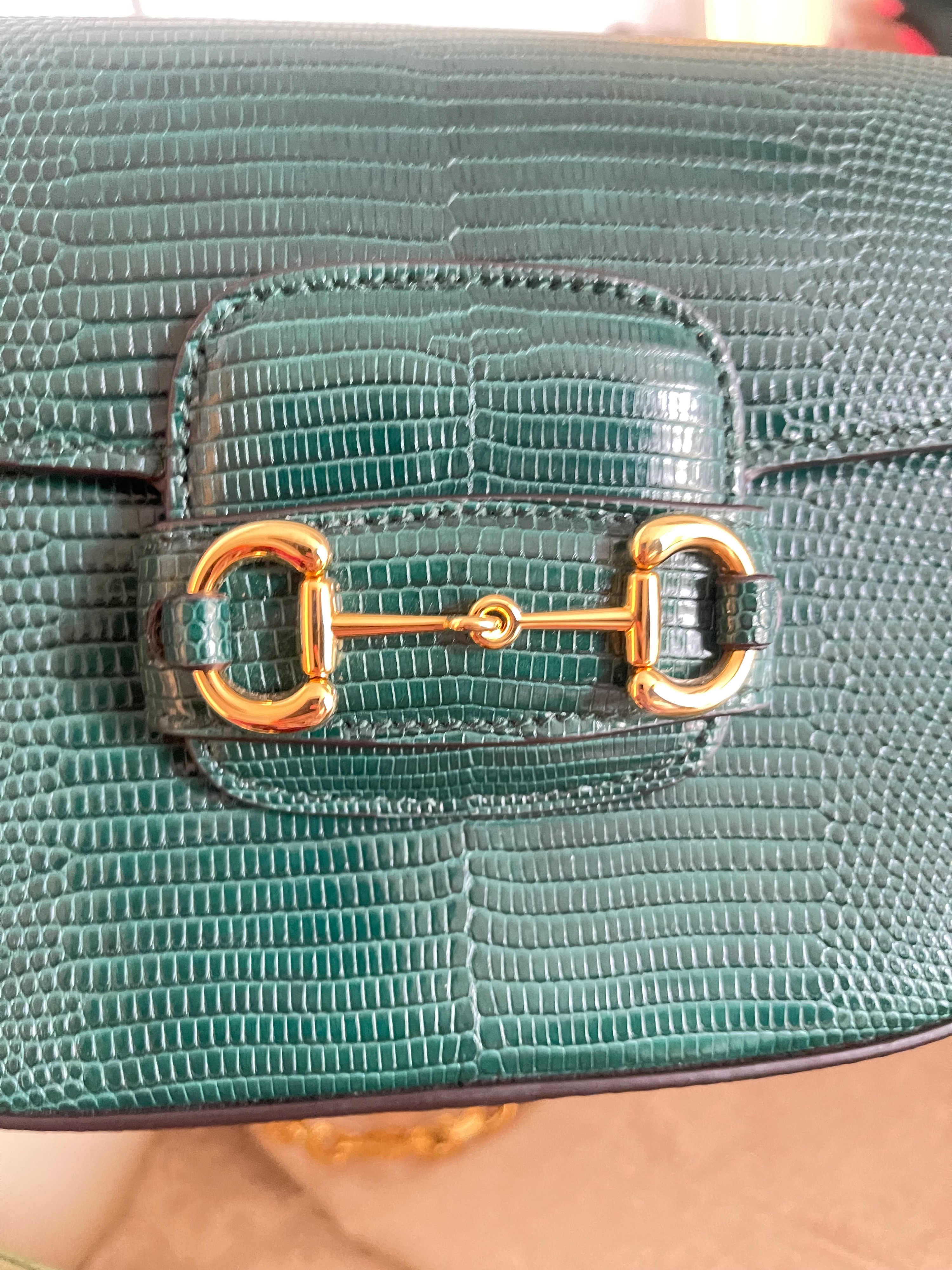 Gucci Emerald Green Horsebit 1955 Lizard Mini Bag Vintage green