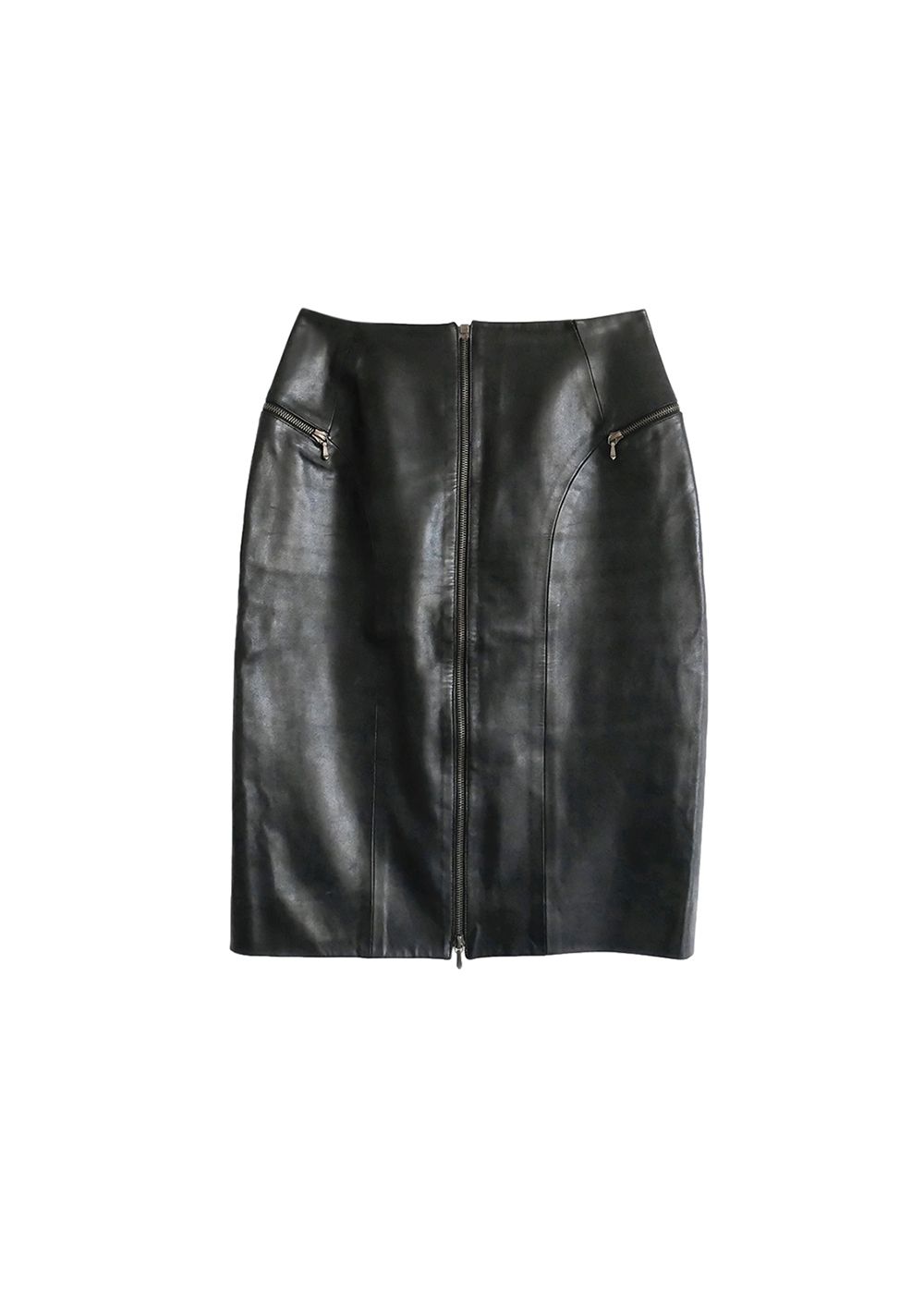 Dior Vintage Leather Zipper Detail Skirt Size S