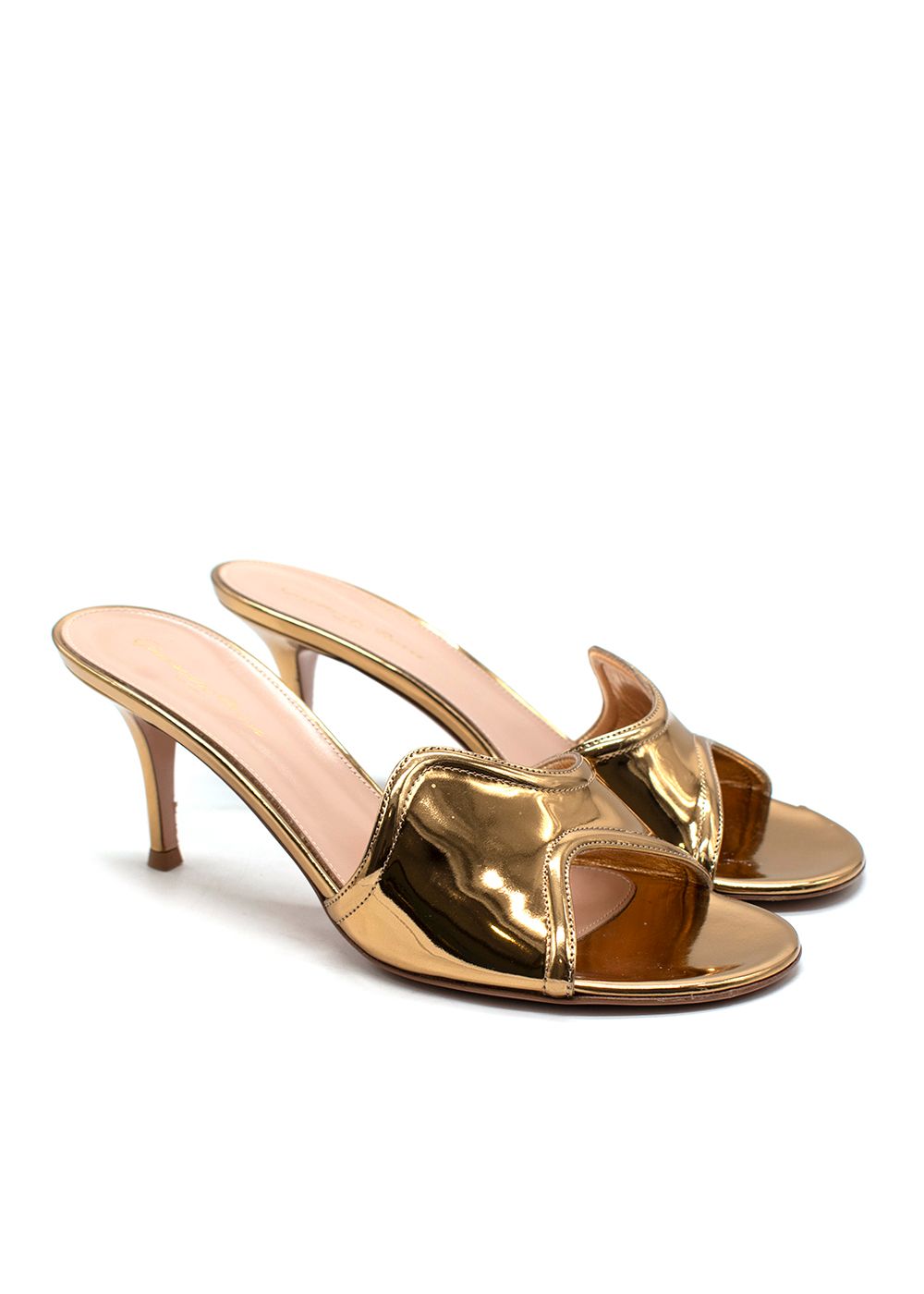 Preowned Gianvito Rossi Gold Lucrezia 70 Mules Size 39 leather