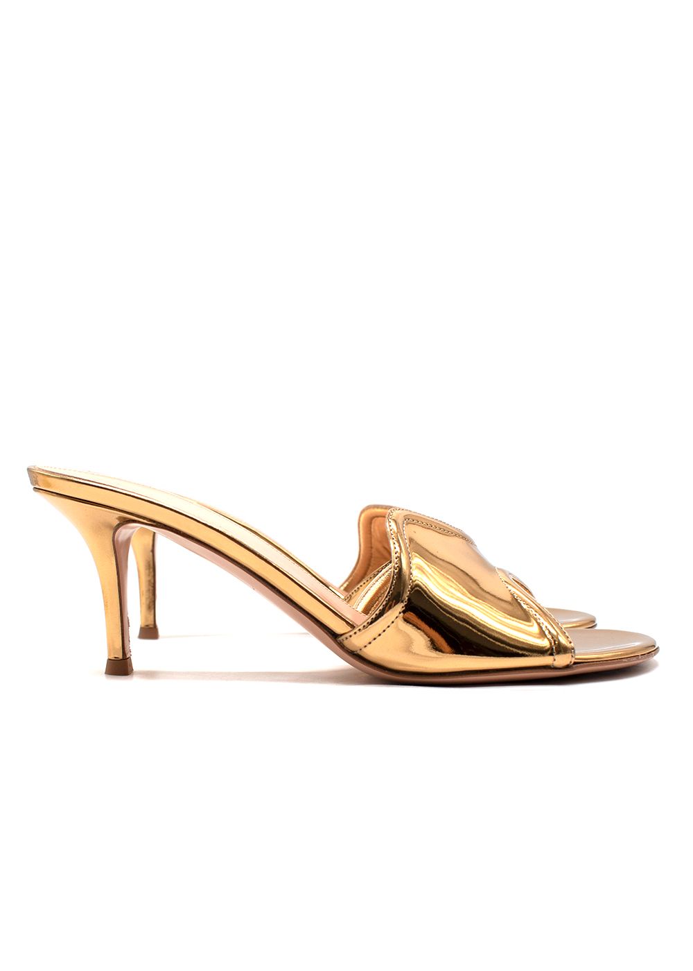 Preowned Gianvito Rossi Gold Lucrezia 70 Mules Size 39 leather