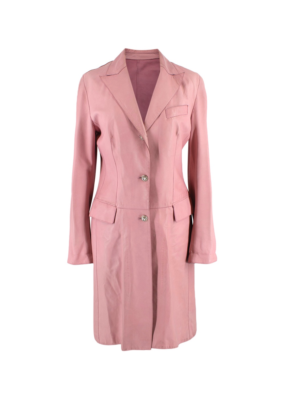 Preowned Blumarine Bubblegum Pink Vintage Leather Coat Size L