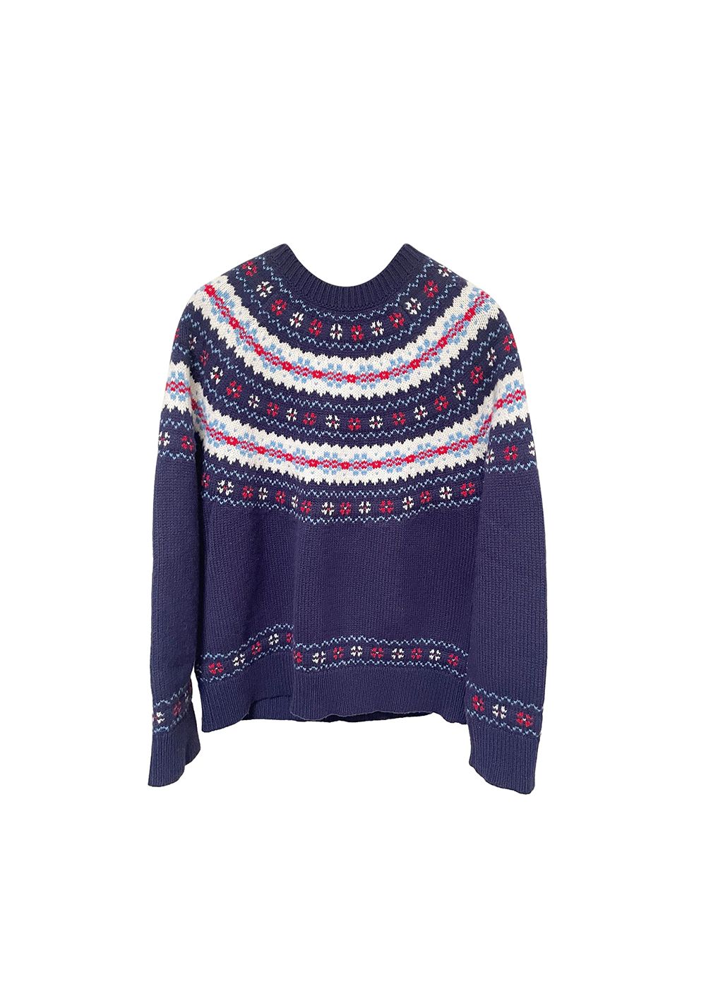 Preowned Chanel Coco Neige Intarsia Knit Jumper Size M Blue wool