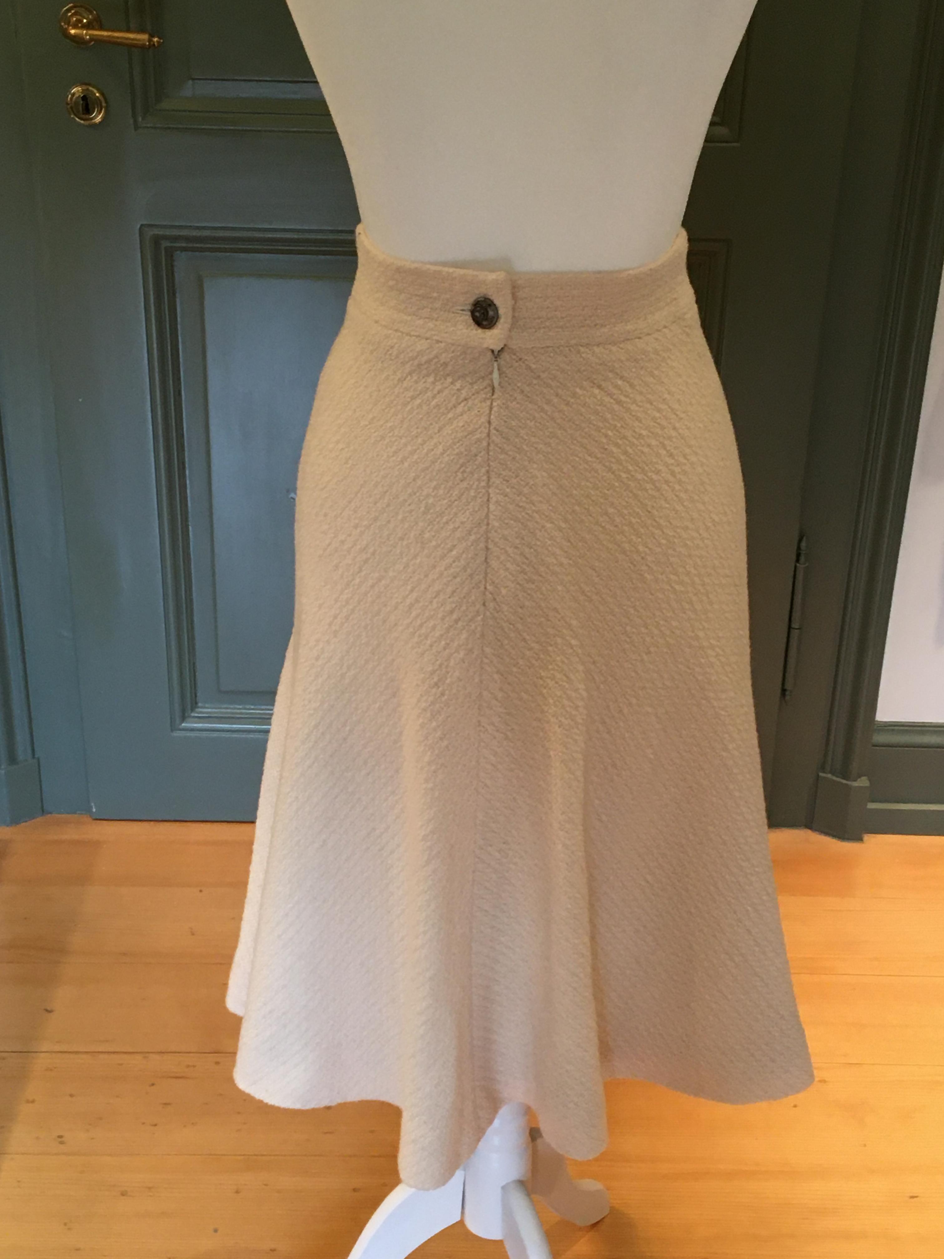 Chanel Cream Tweed Midi Skirt Size XXS Beige/Nude