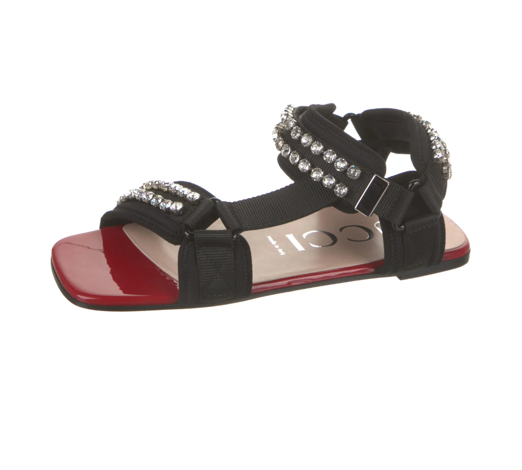 Gucci Crystal Embellished Sport Strap Sandals Size 38 Red leather