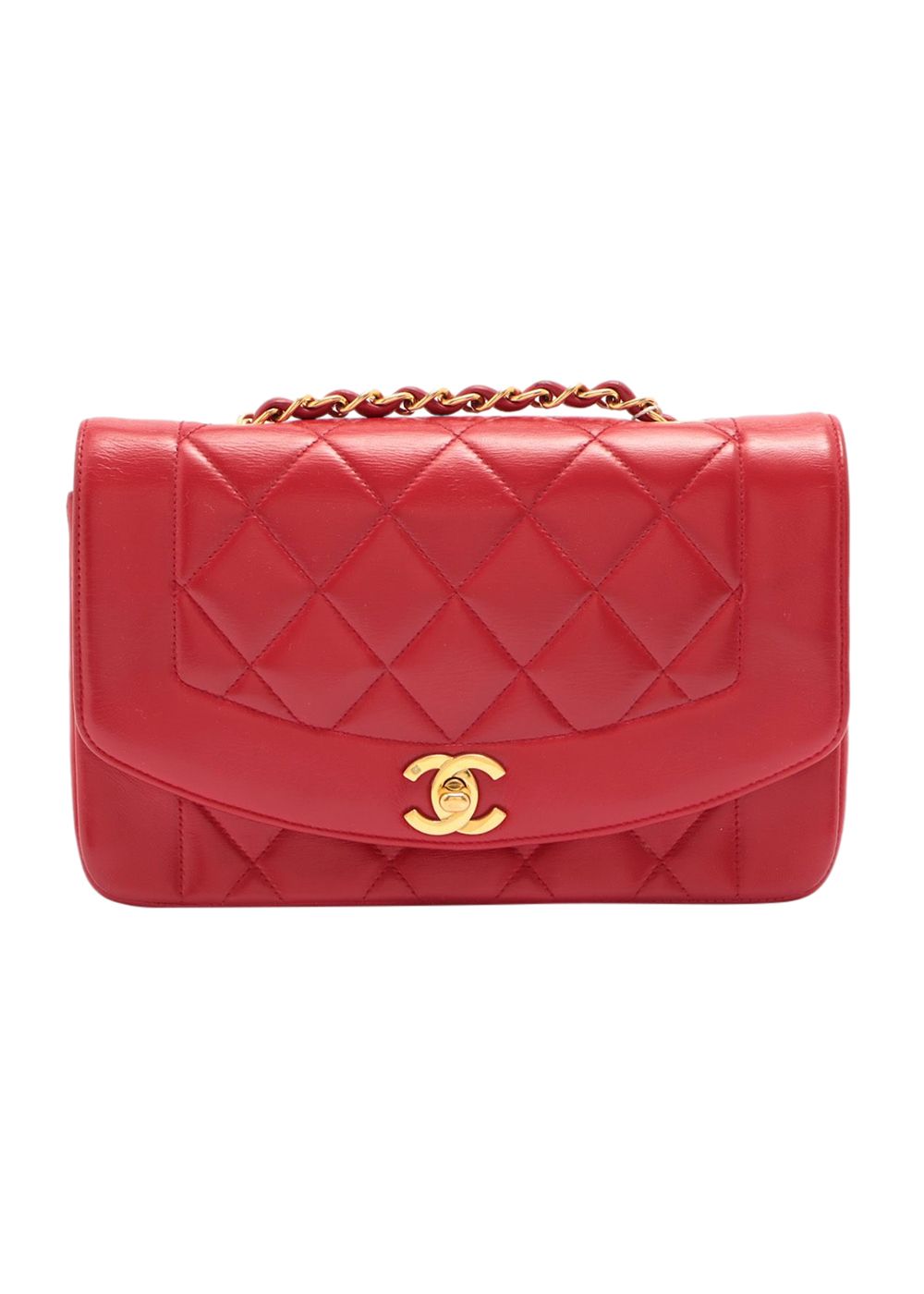 Preowned Chanel Red Lambskin Quilted Diana Flap Bag leather