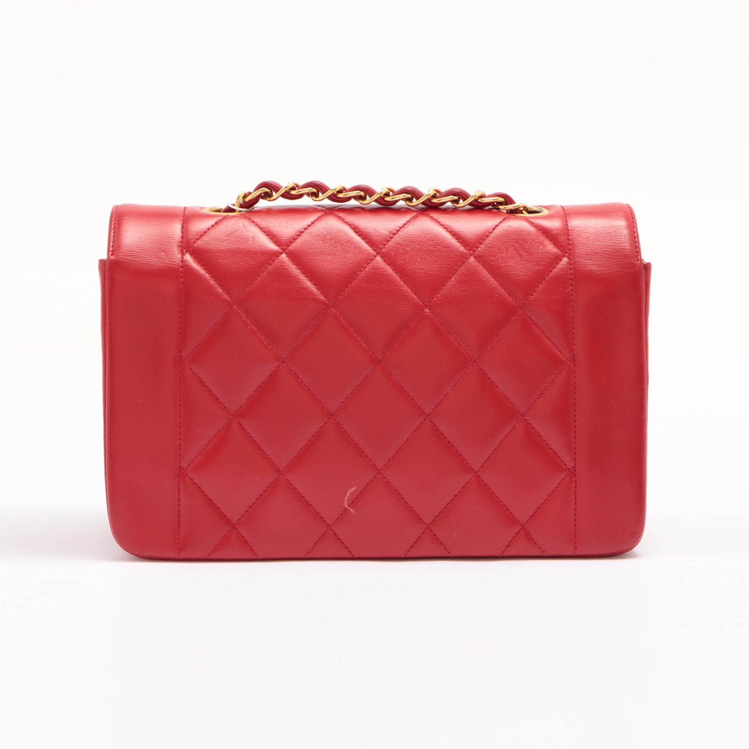 Preowned Chanel Red Lambskin Quilted Diana Flap Bag leather