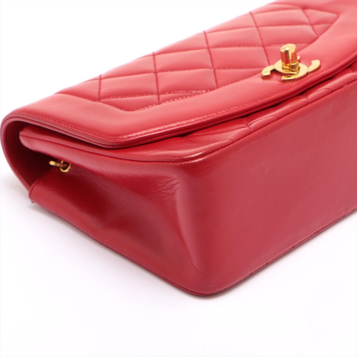 Preowned Chanel Red Lambskin Quilted Diana Flap Bag leather