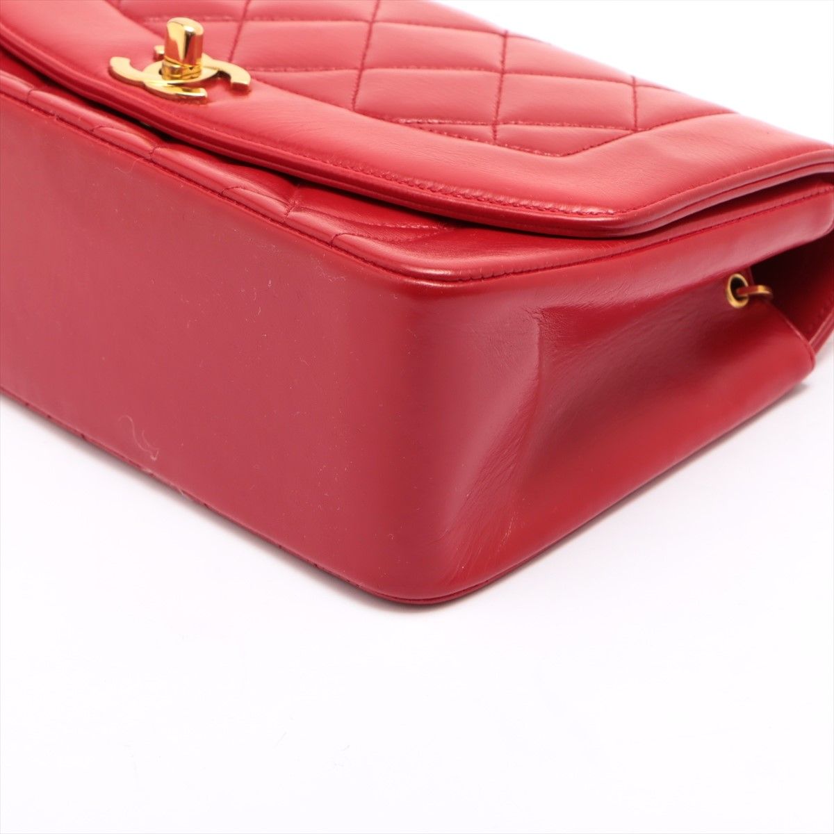 Preowned Chanel Red Lambskin Quilted Diana Flap Bag leather