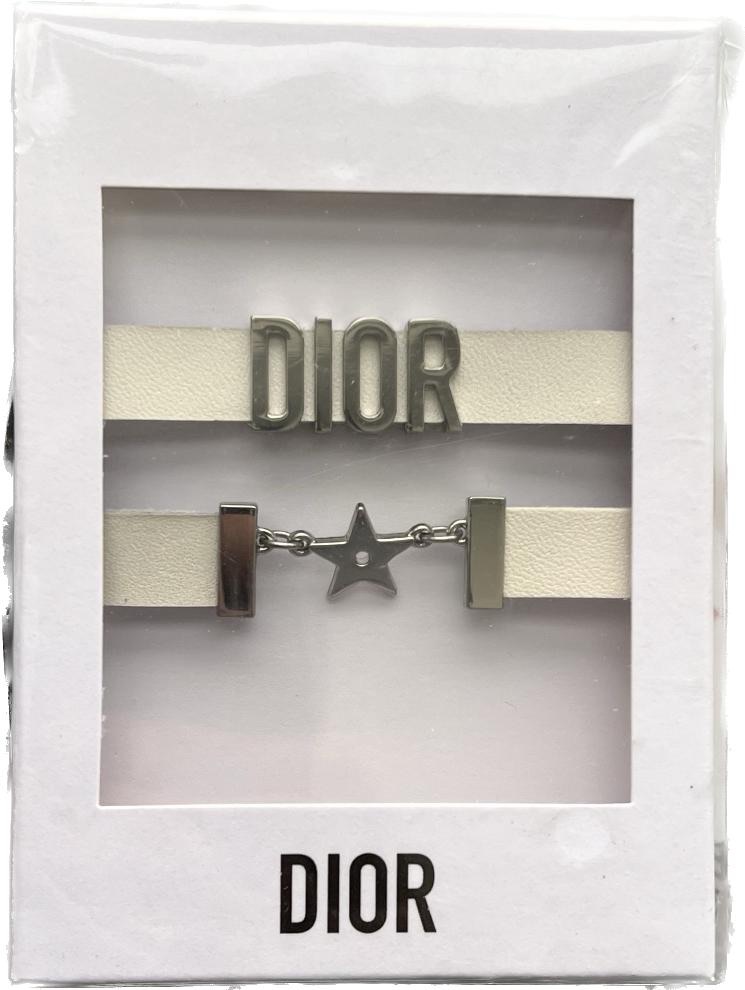 Dior White Leather VIP Gift Star Bracelet White silver