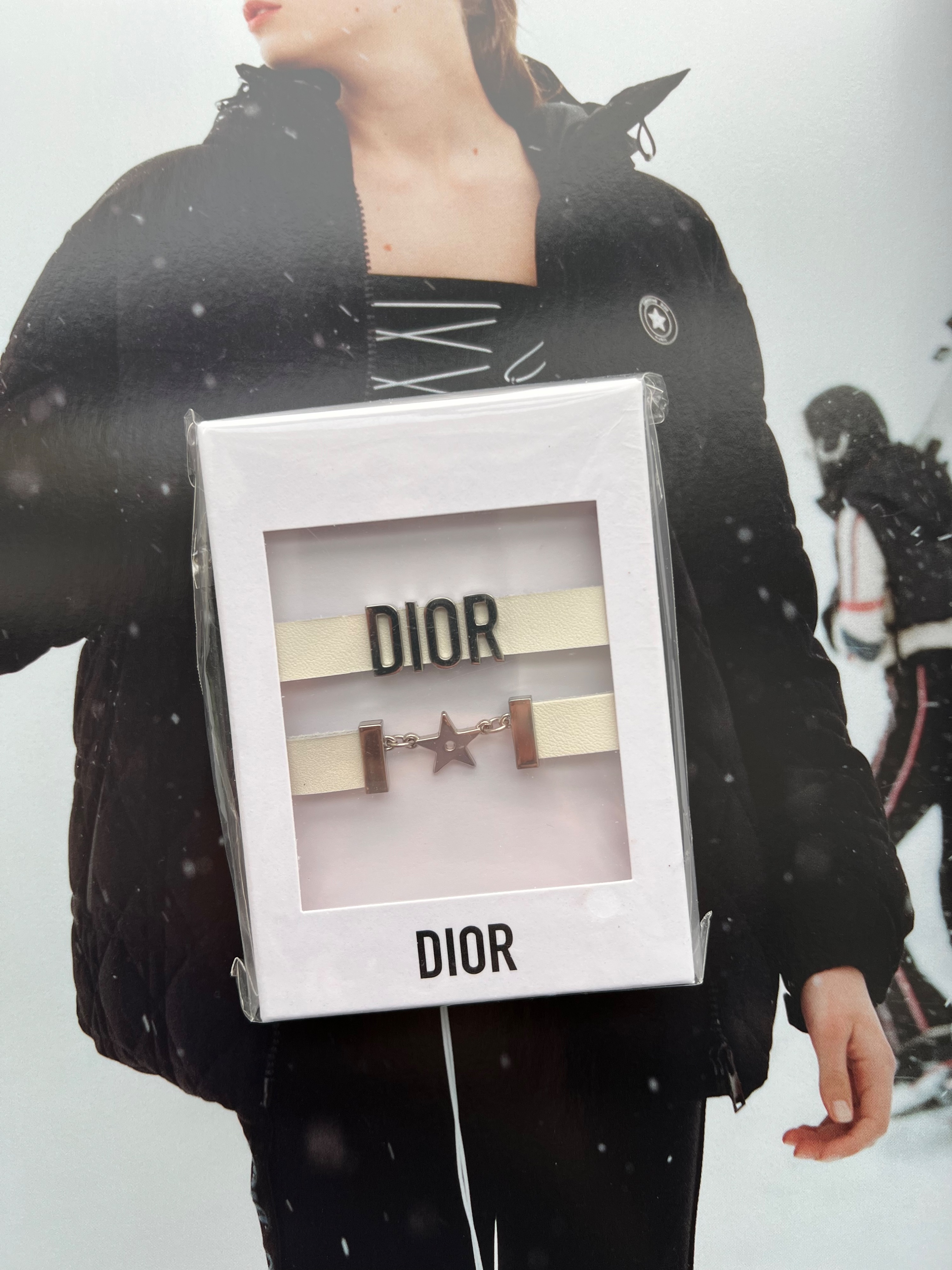 Dior White Leather VIP Gift Star Bracelet White silver