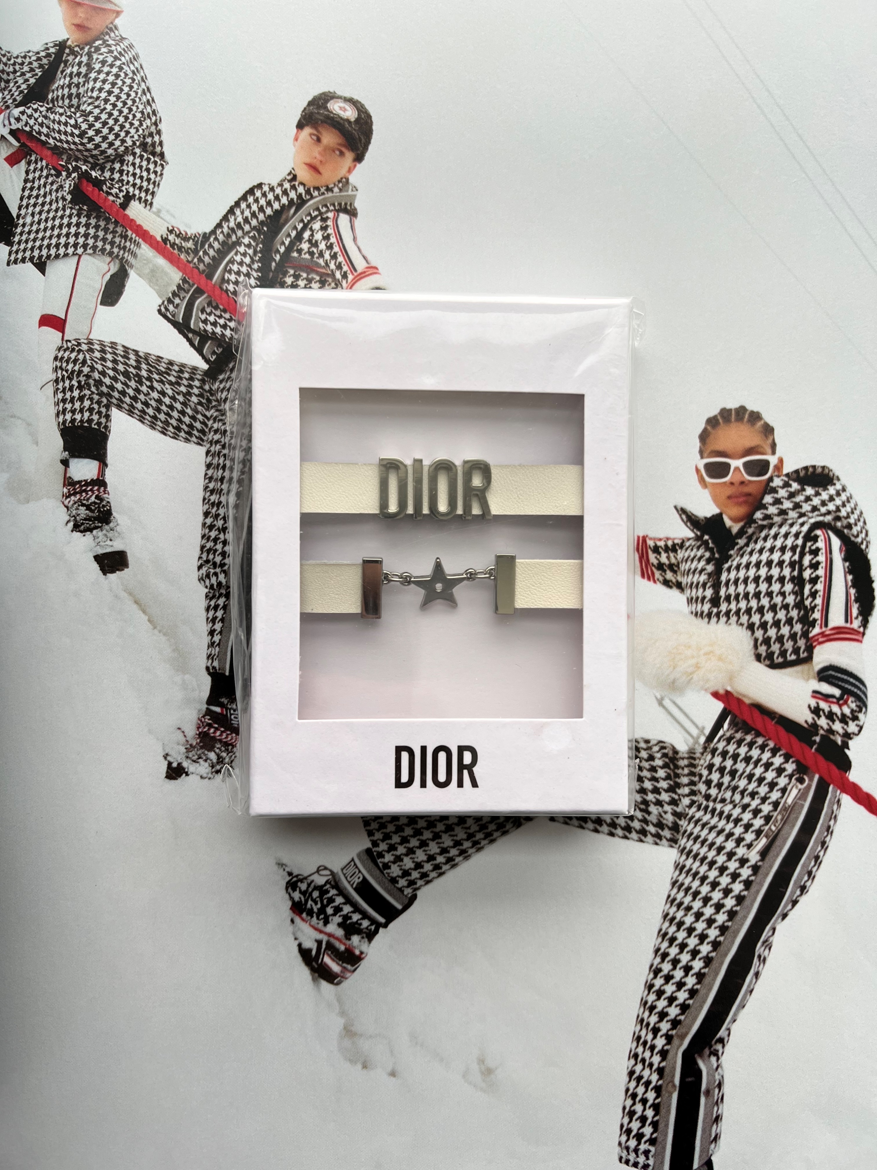 Dior White Leather VIP Gift Star Bracelet White silver