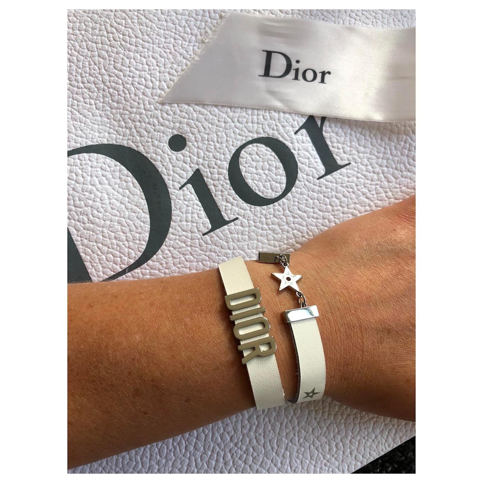 Dior White Leather VIP Gift Star Bracelet White silver