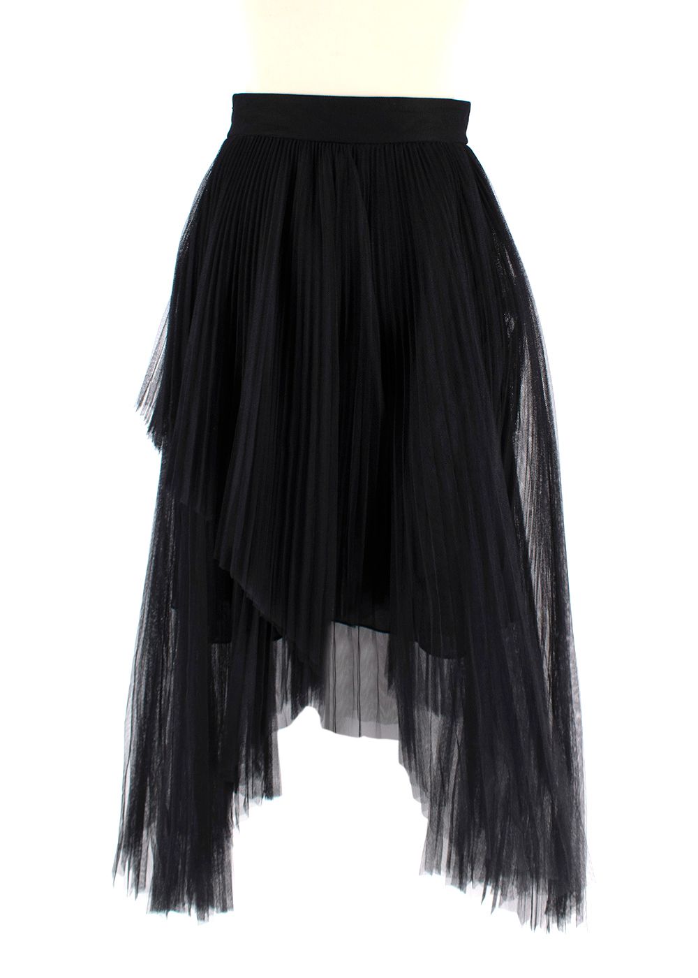 Dior Black Asymmetric Pleated Tulle Midi Skirt Size XS polyamide