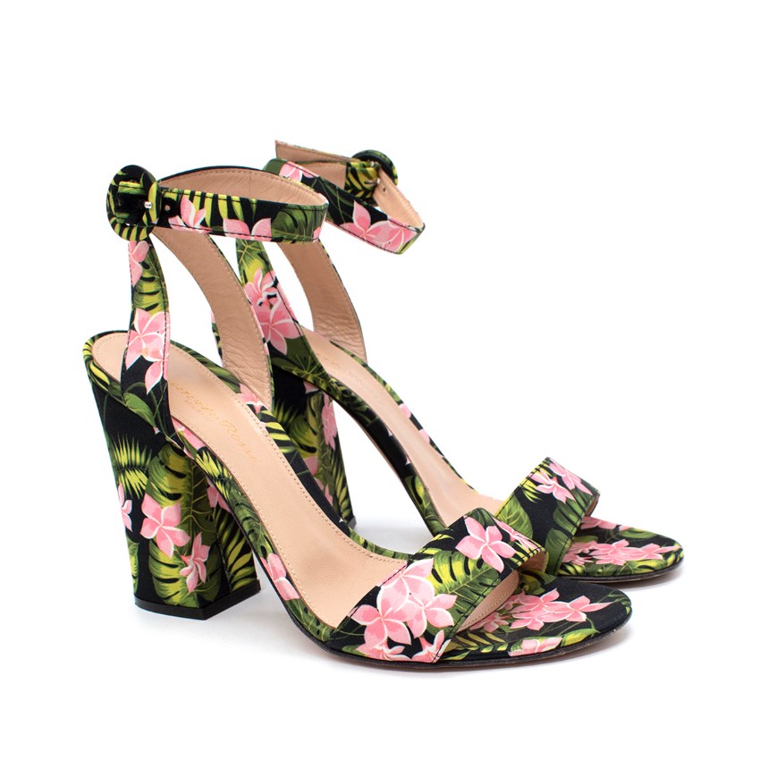 Preowned Gianvito Rossi Tandi Floral Ankle-wrap Sandal Size 375 Floral / Patterned leather