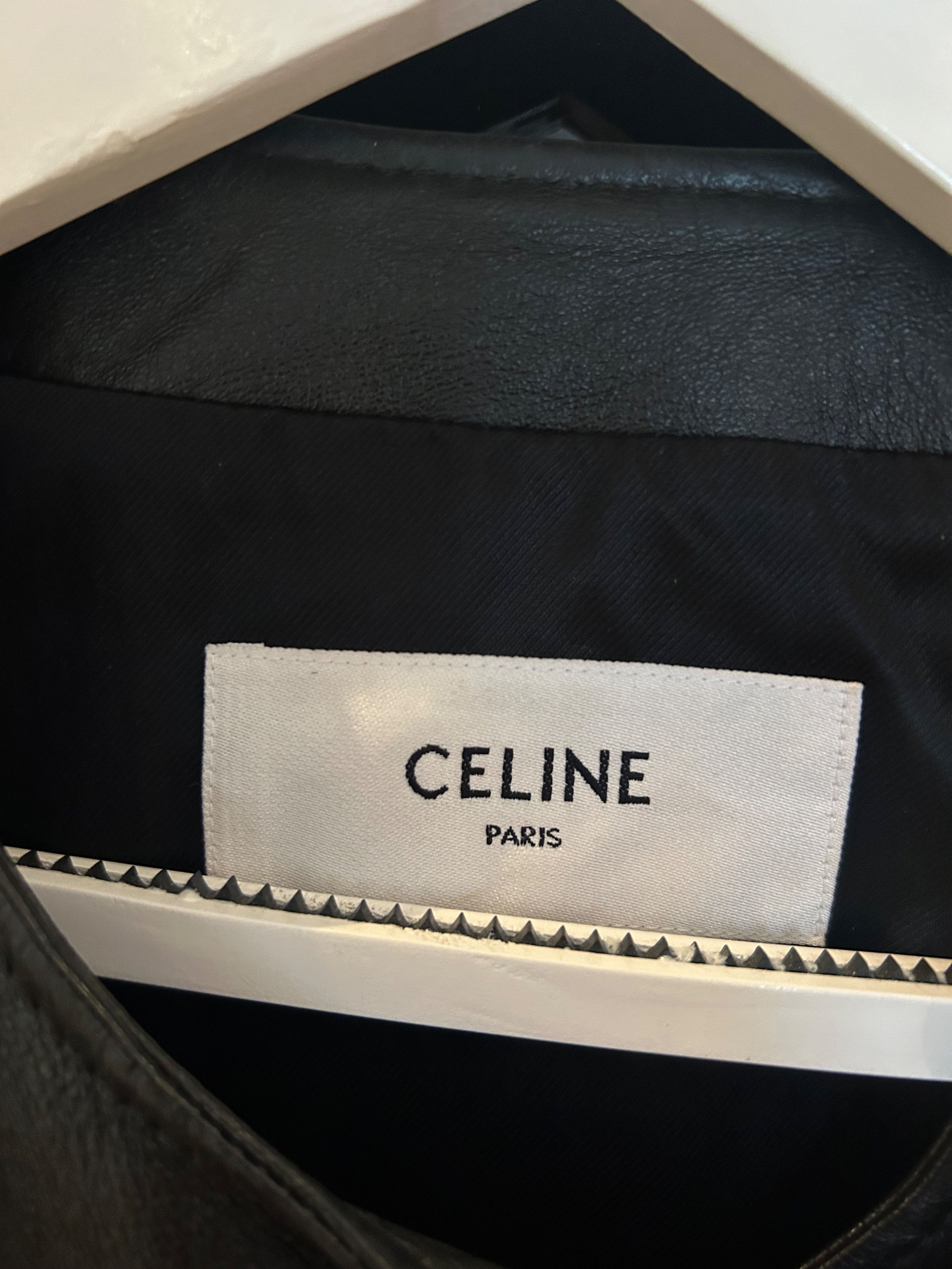 Celine Black Leather Buckle Detail Jacket Size S lambskin