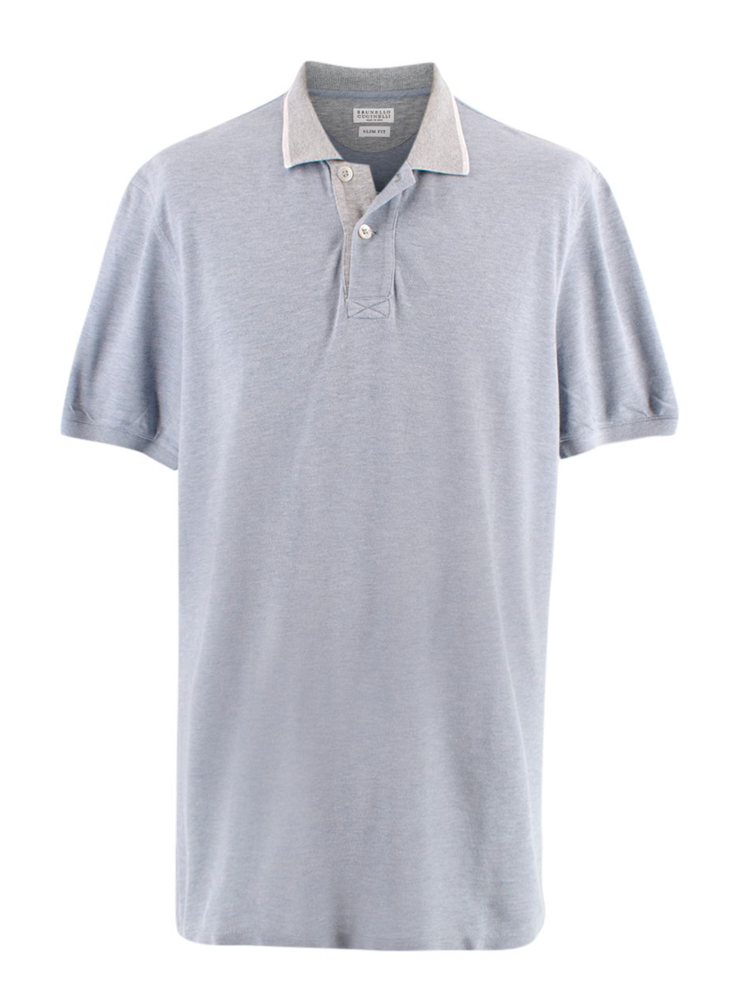 Men's Preowned Brunello Cucinelli Light Blue Contrast Collar Polo Shirt Size XXL Light blue and grey cotton