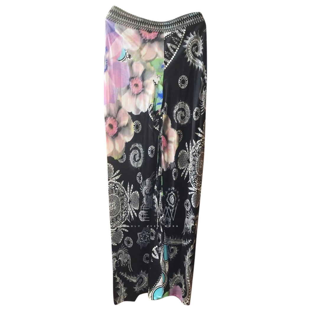 Class Cavalli Floral Paisley Wide Leg Pants Size L Black silk